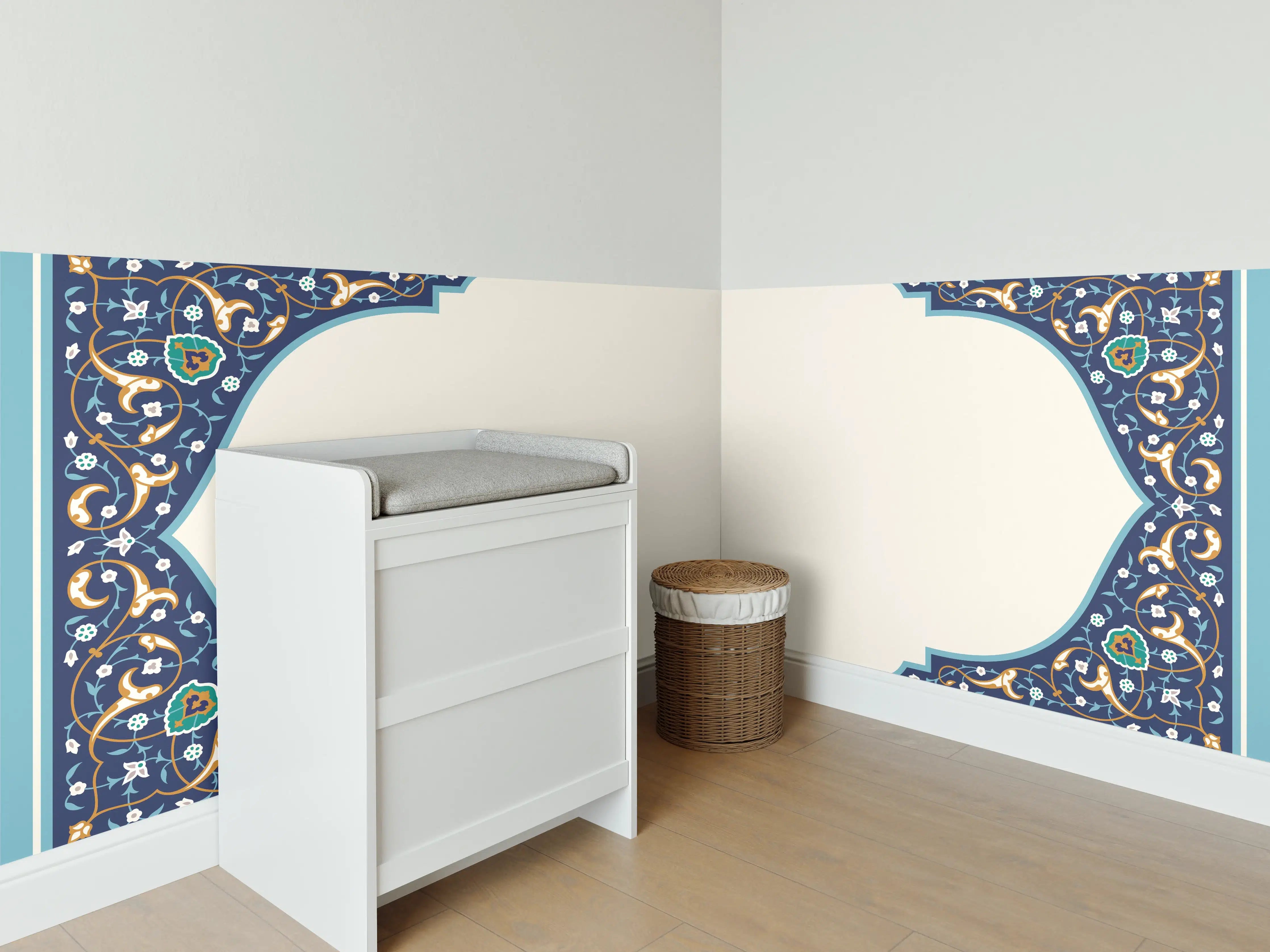 Babyzimmer Wandgestaltung - Orientalischer Rahmen Blau-Gold
