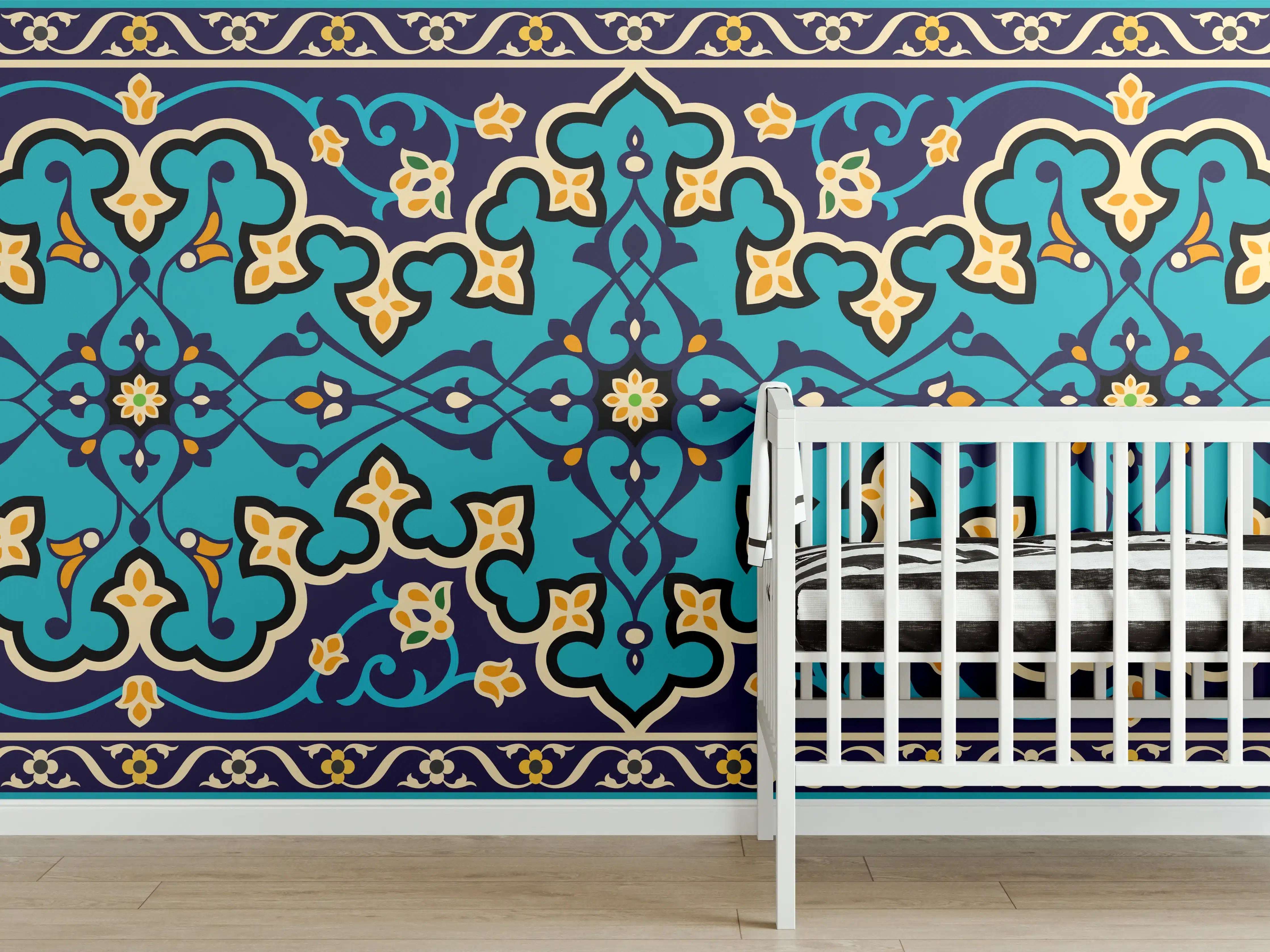 Babyzimmer Wandgestaltung - Orientalisches Blau-Gold Muster