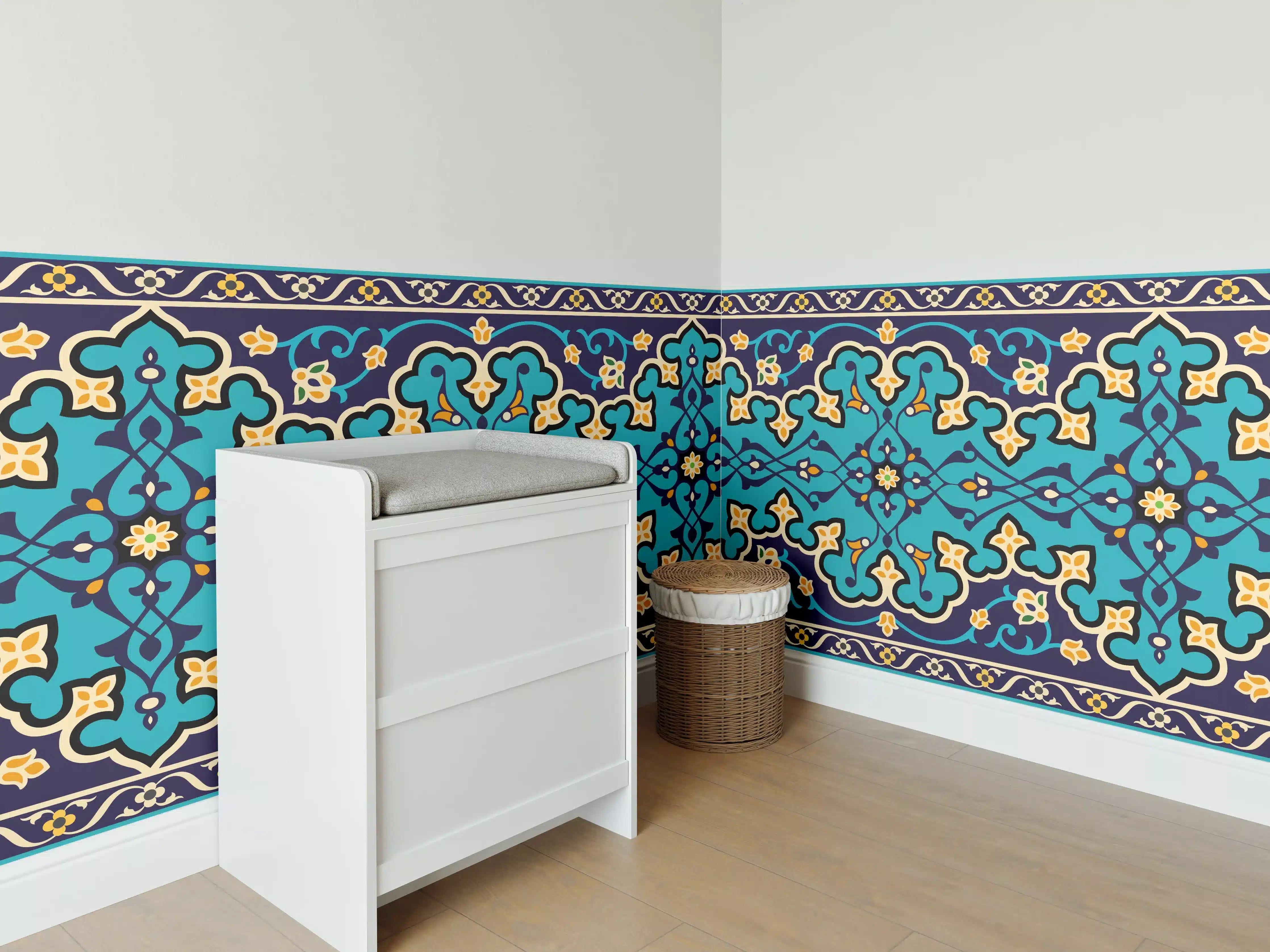 Babyzimmer Wandgestaltung - Orientalisches Blau-Gold Muster