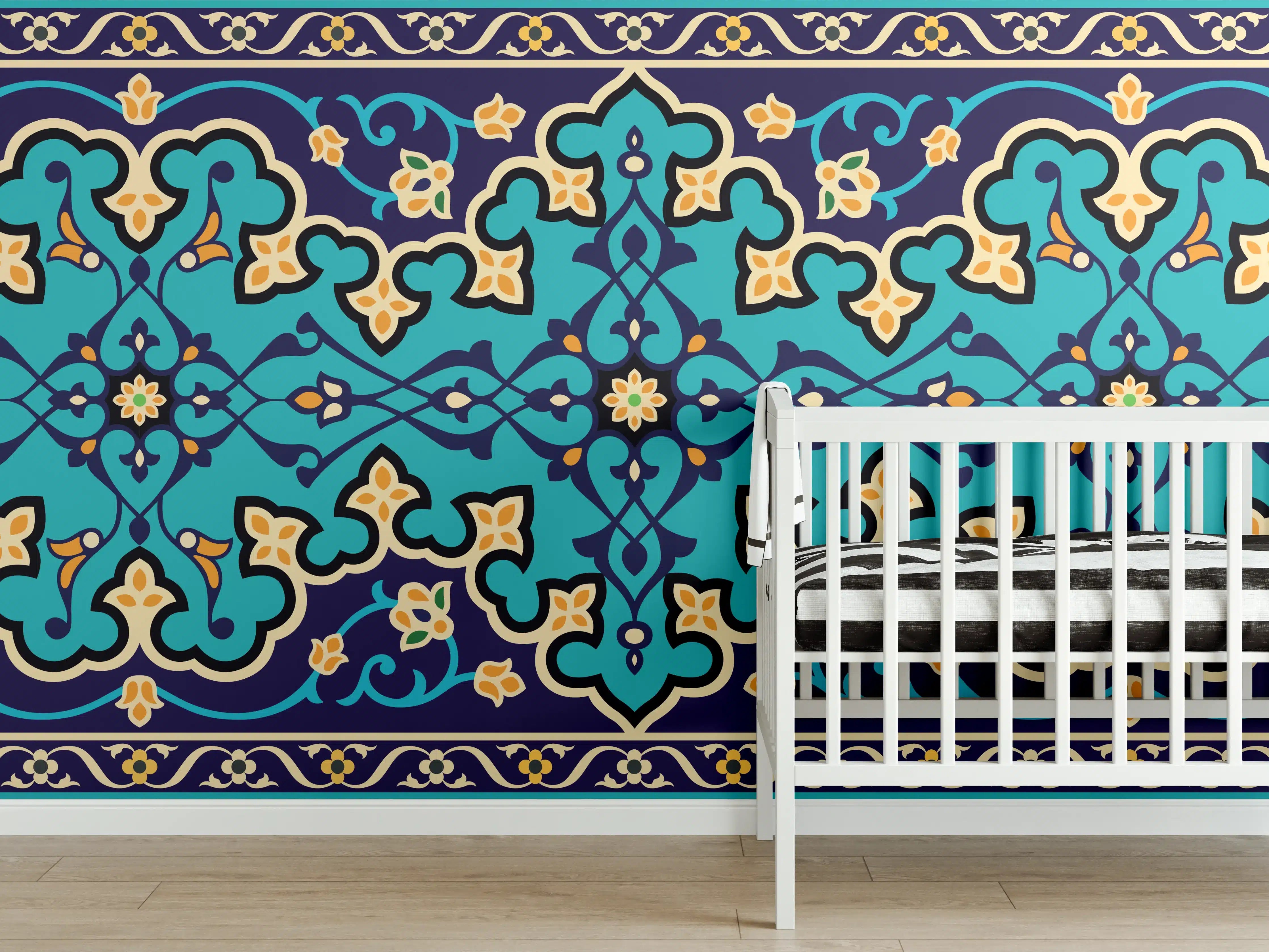 Babyzimmer Wandgestaltung - Orientalisches Blau-Türkis Muster