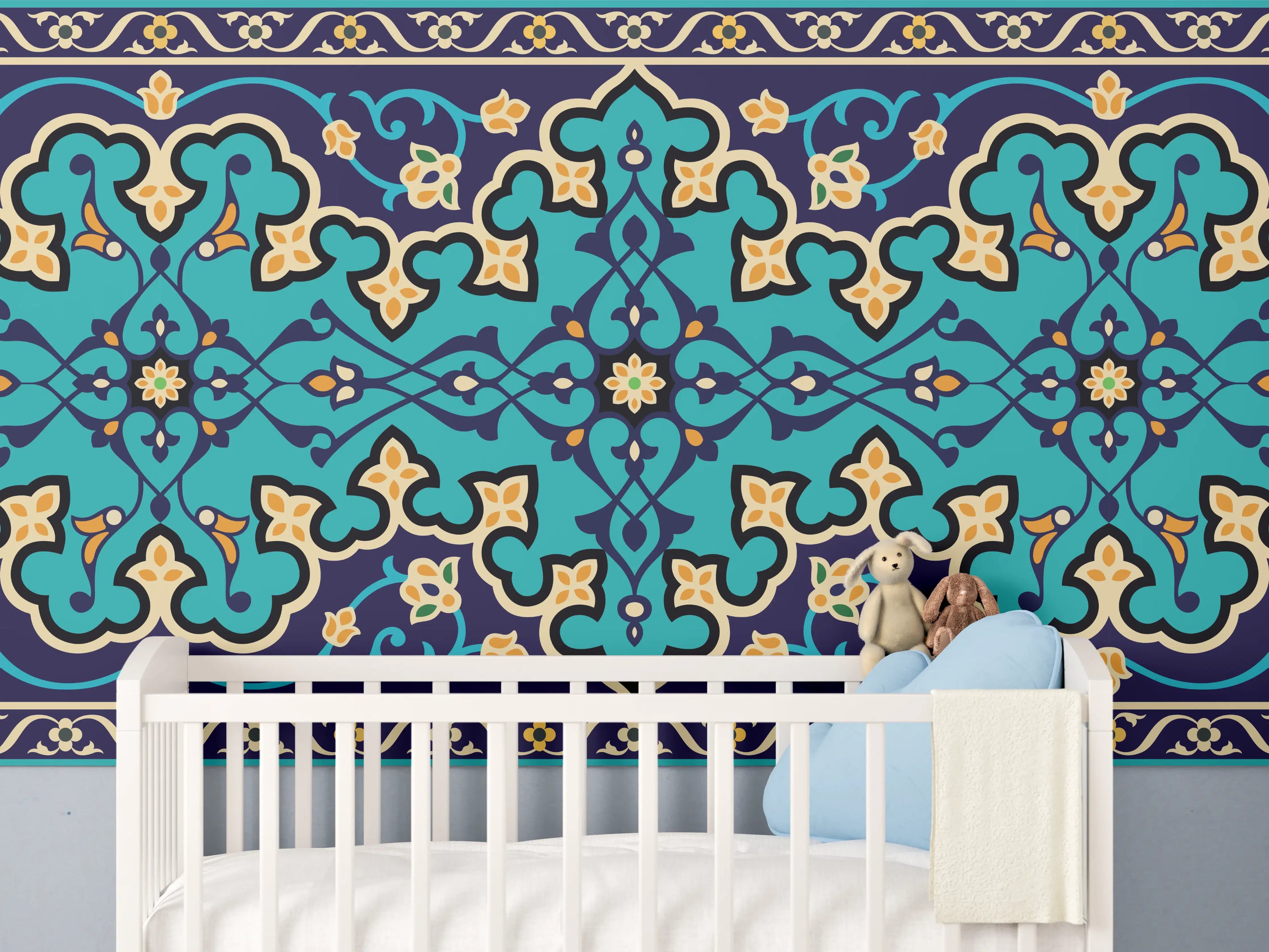Babyzimmer Wandgestaltung - Orientalisches Blau-Türkis Muster