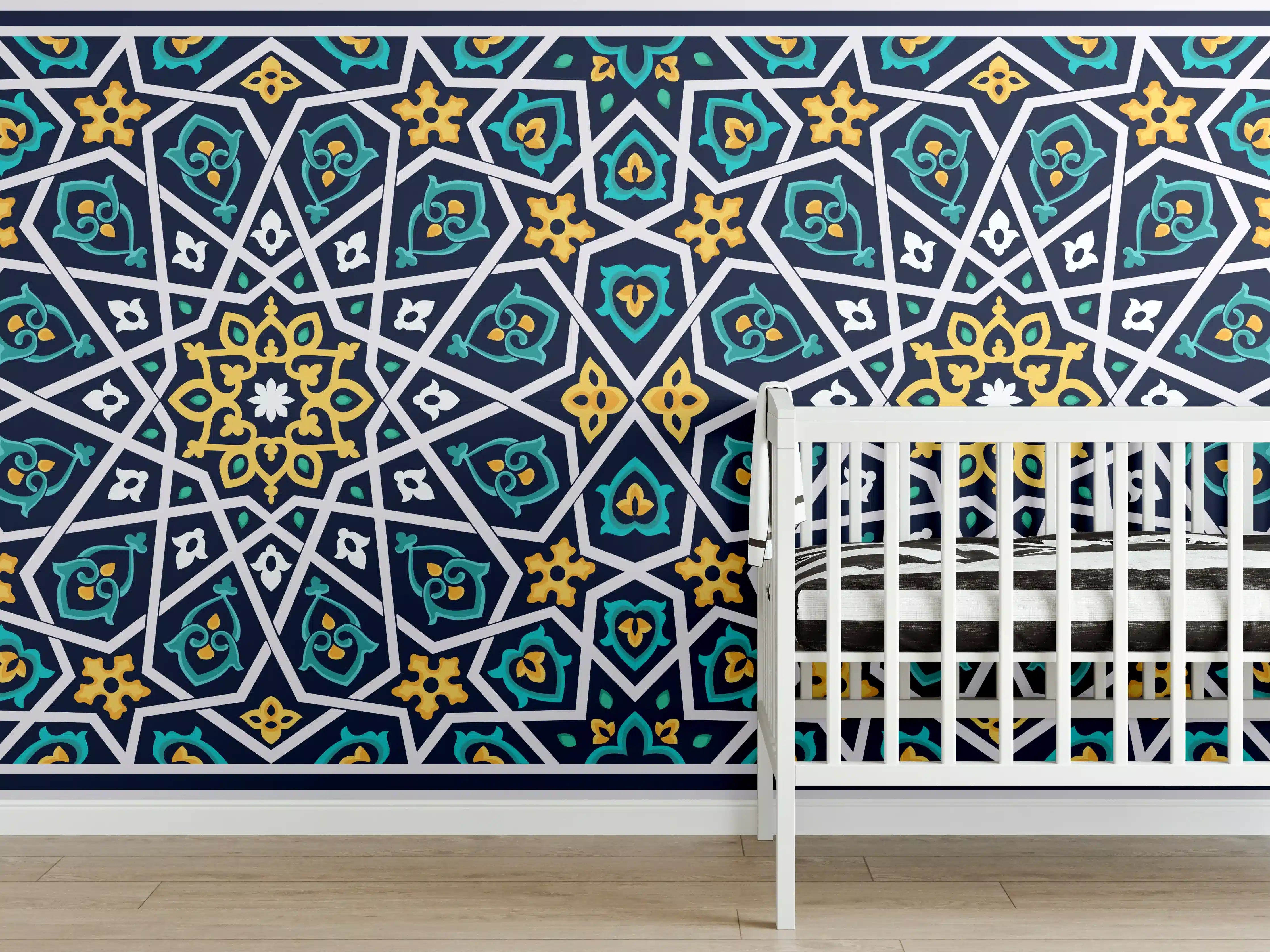 Babyzimmer Wandgestaltung - Orientalisches Fliesenmuster Blau