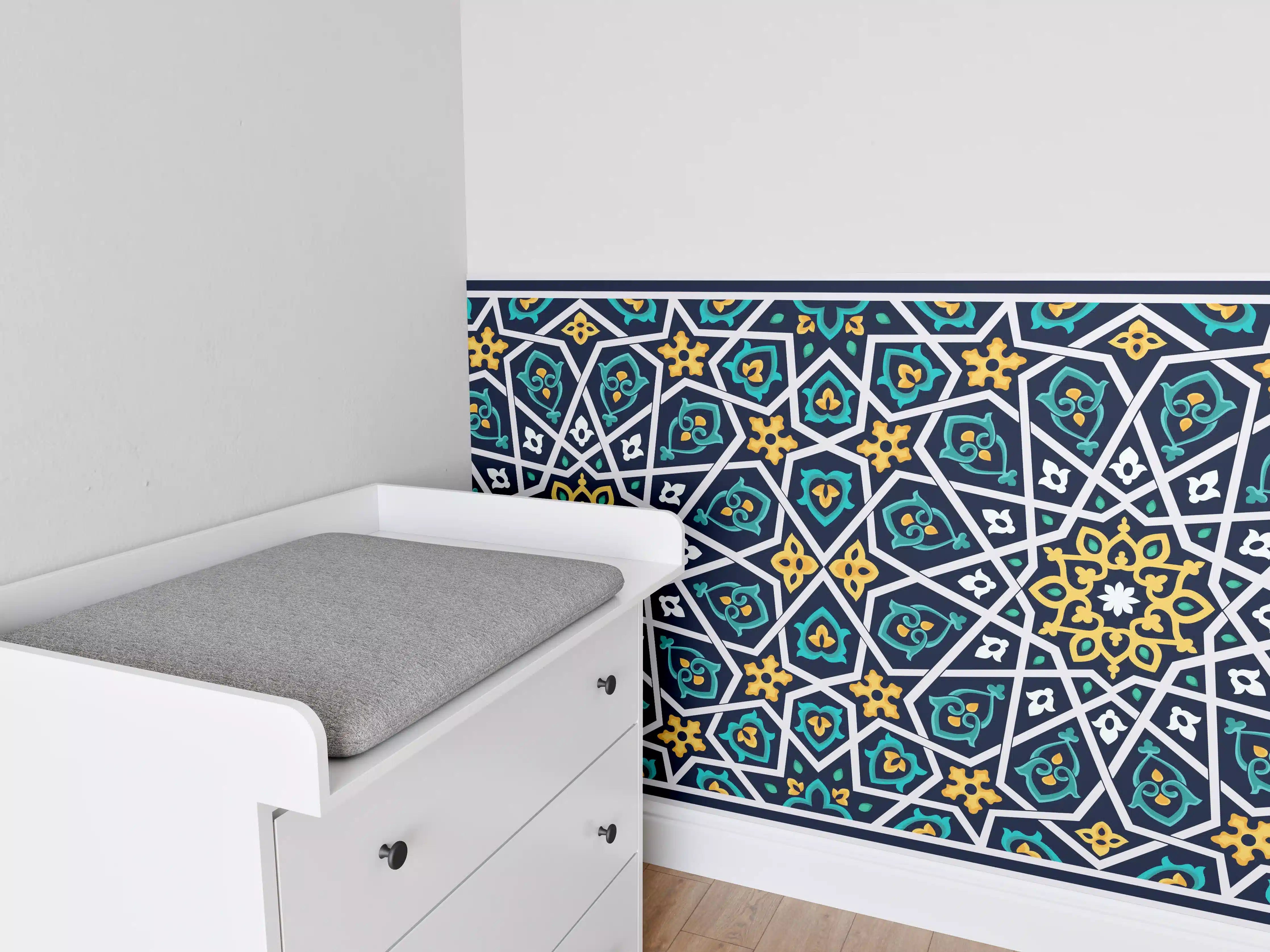 Babyzimmer Wandgestaltung - Orientalisches Fliesenmuster Blau