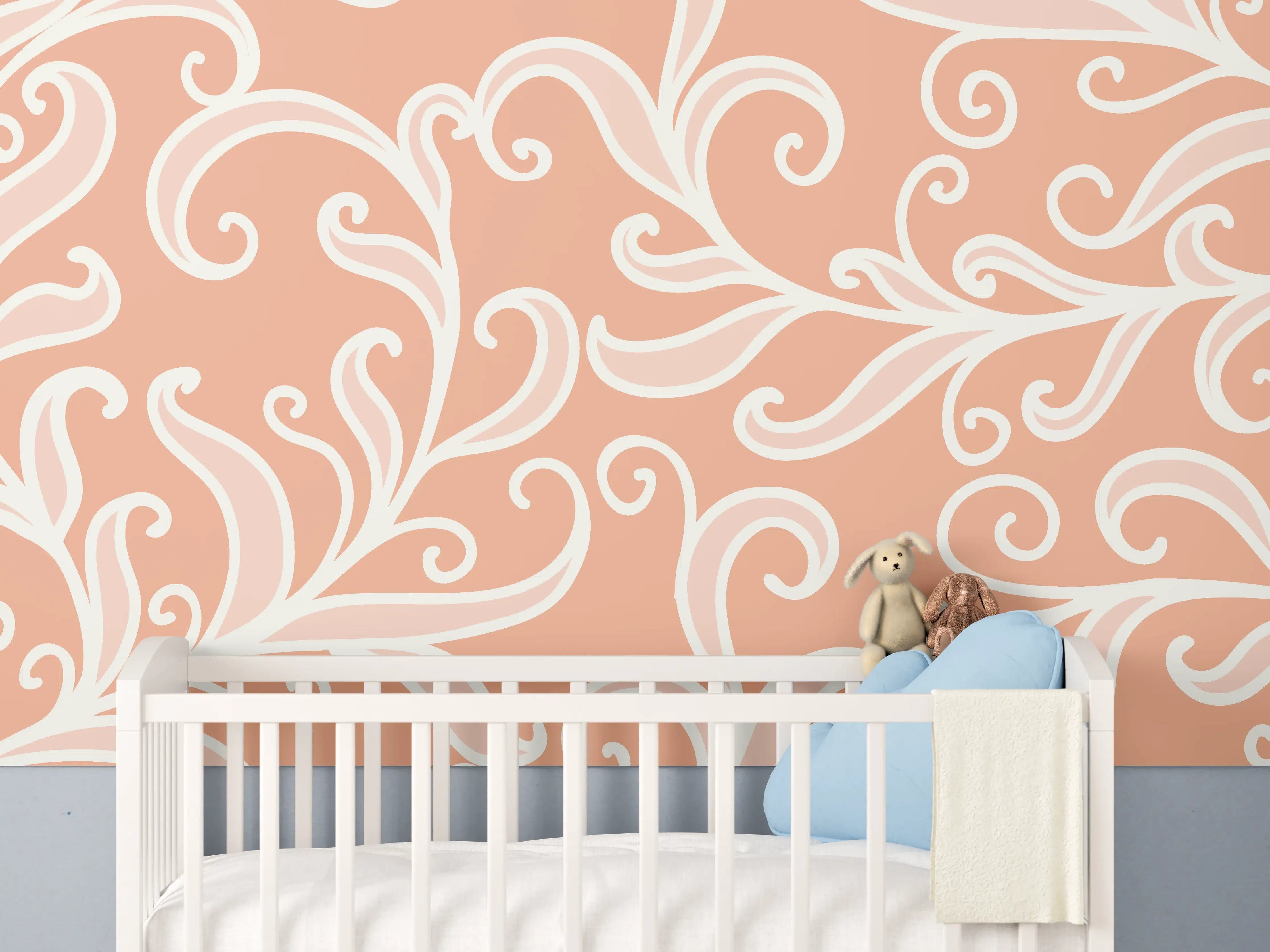 Babyzimmer Wandgestaltung - Ornamentales Muster Apricot Creme