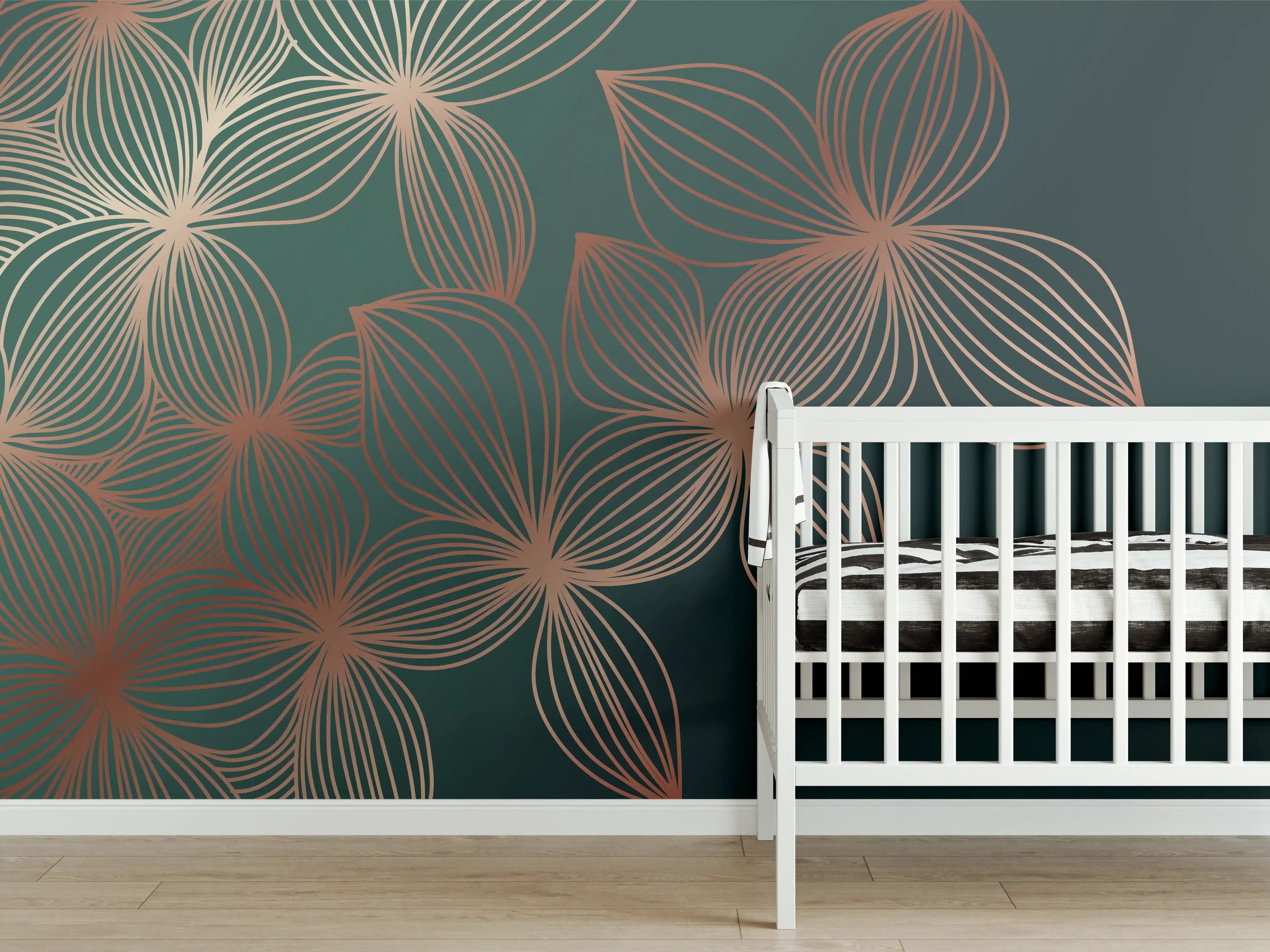 Babyzimmer Wandgestaltung - Ornamente Lineart Pflanzen Dunkel