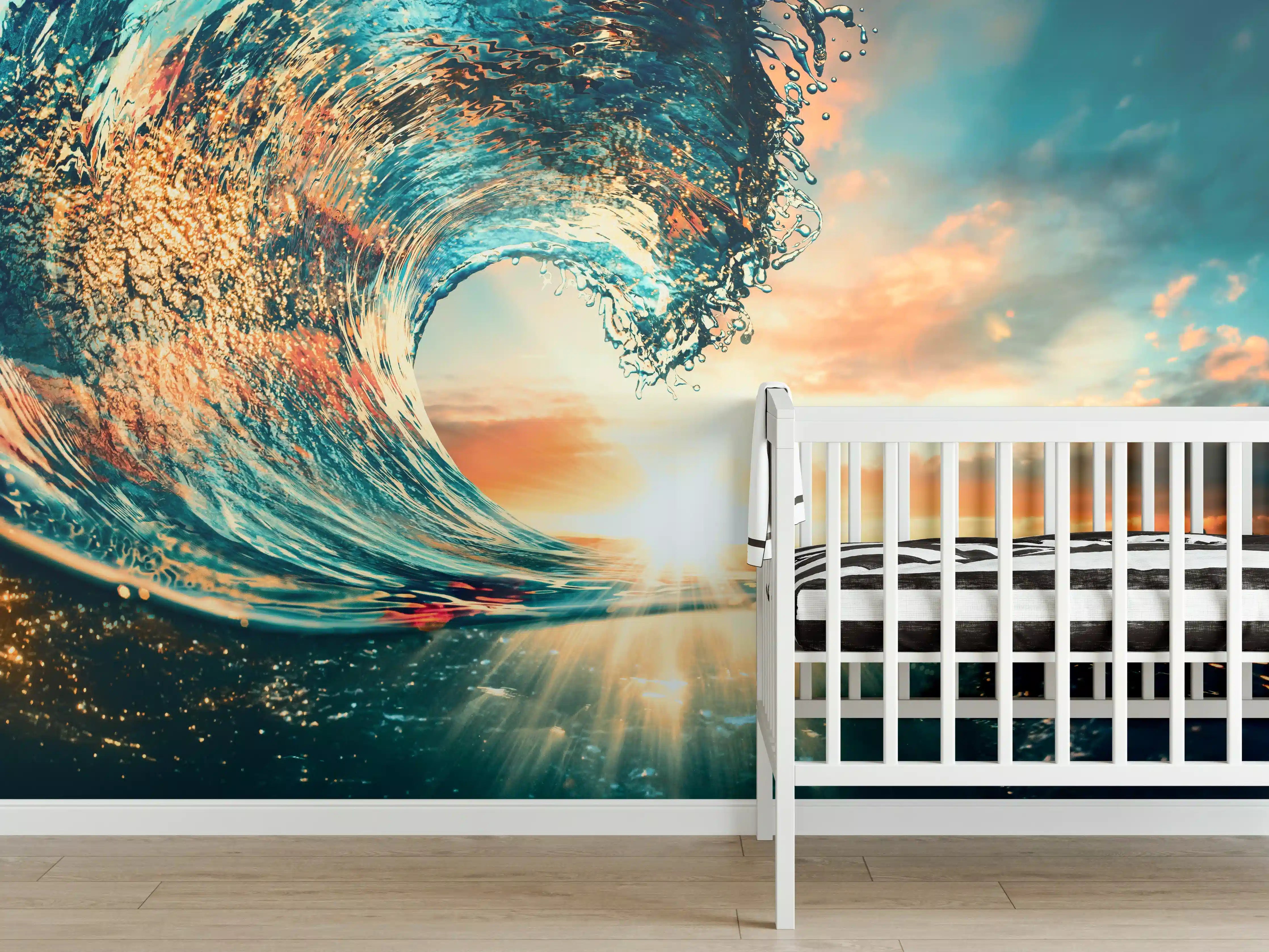 Babyzimmer Wandgestaltung - Ozean Welle im Sonnenuntergang