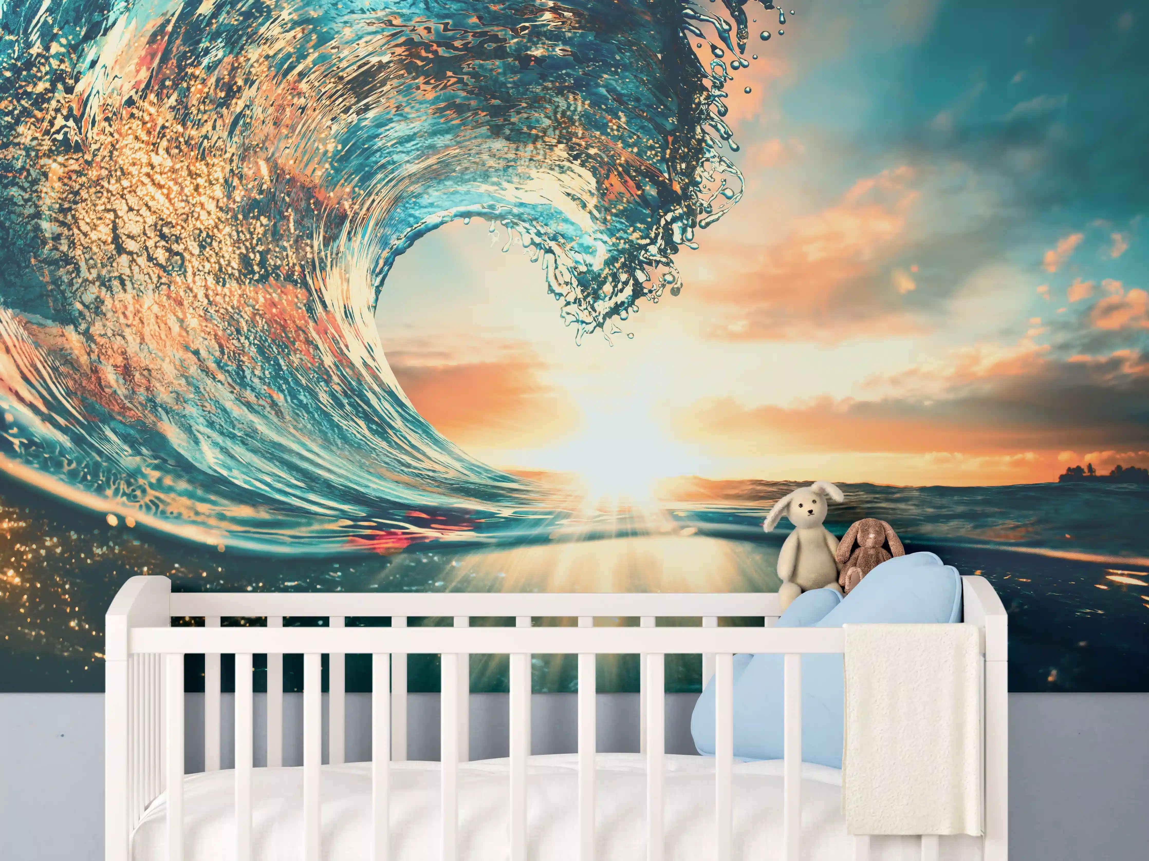Babyzimmer Wandgestaltung - Ozean Welle im Sonnenuntergang