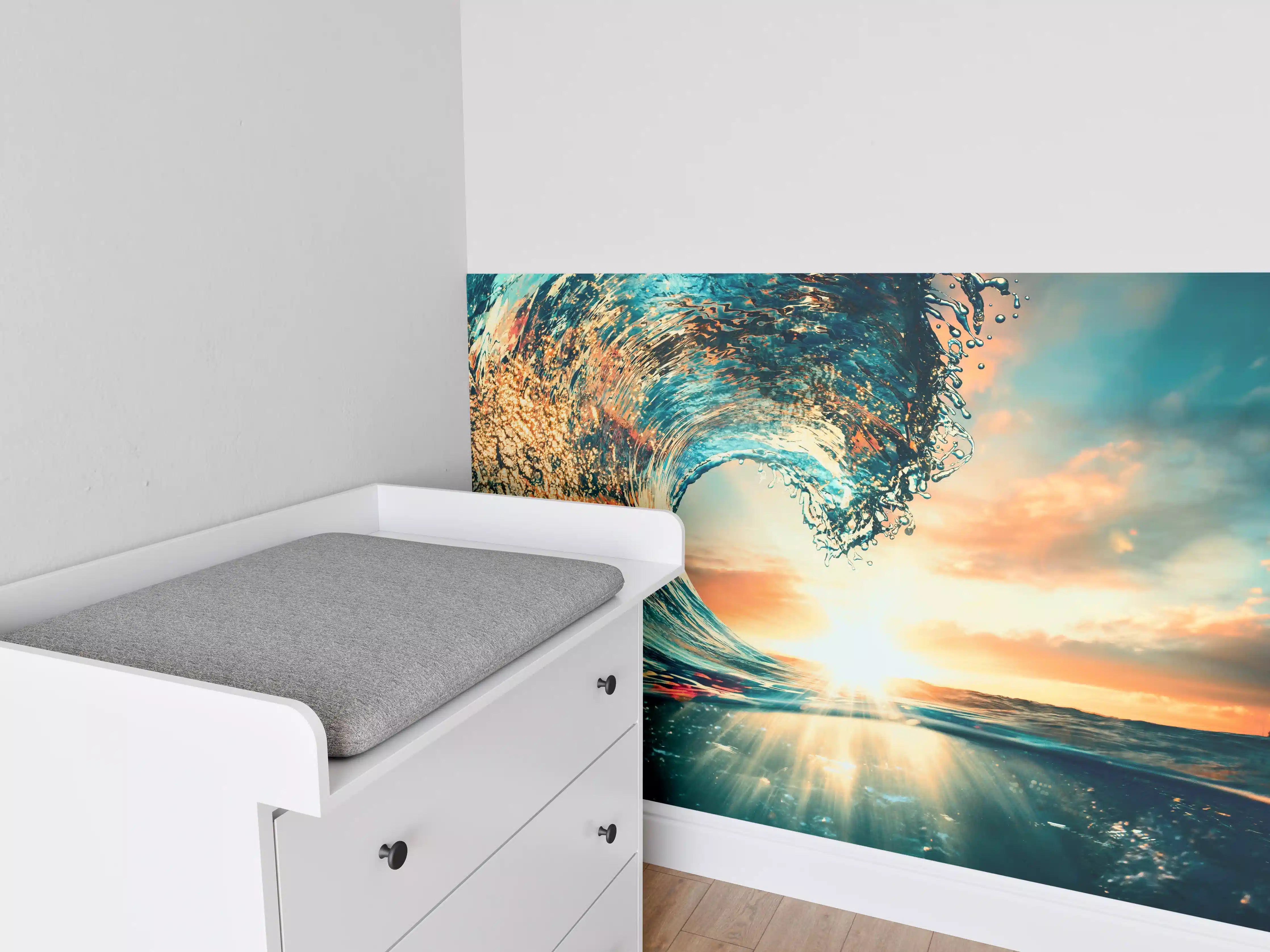 Babyzimmer Wandgestaltung - Ozean Welle im Sonnenuntergang