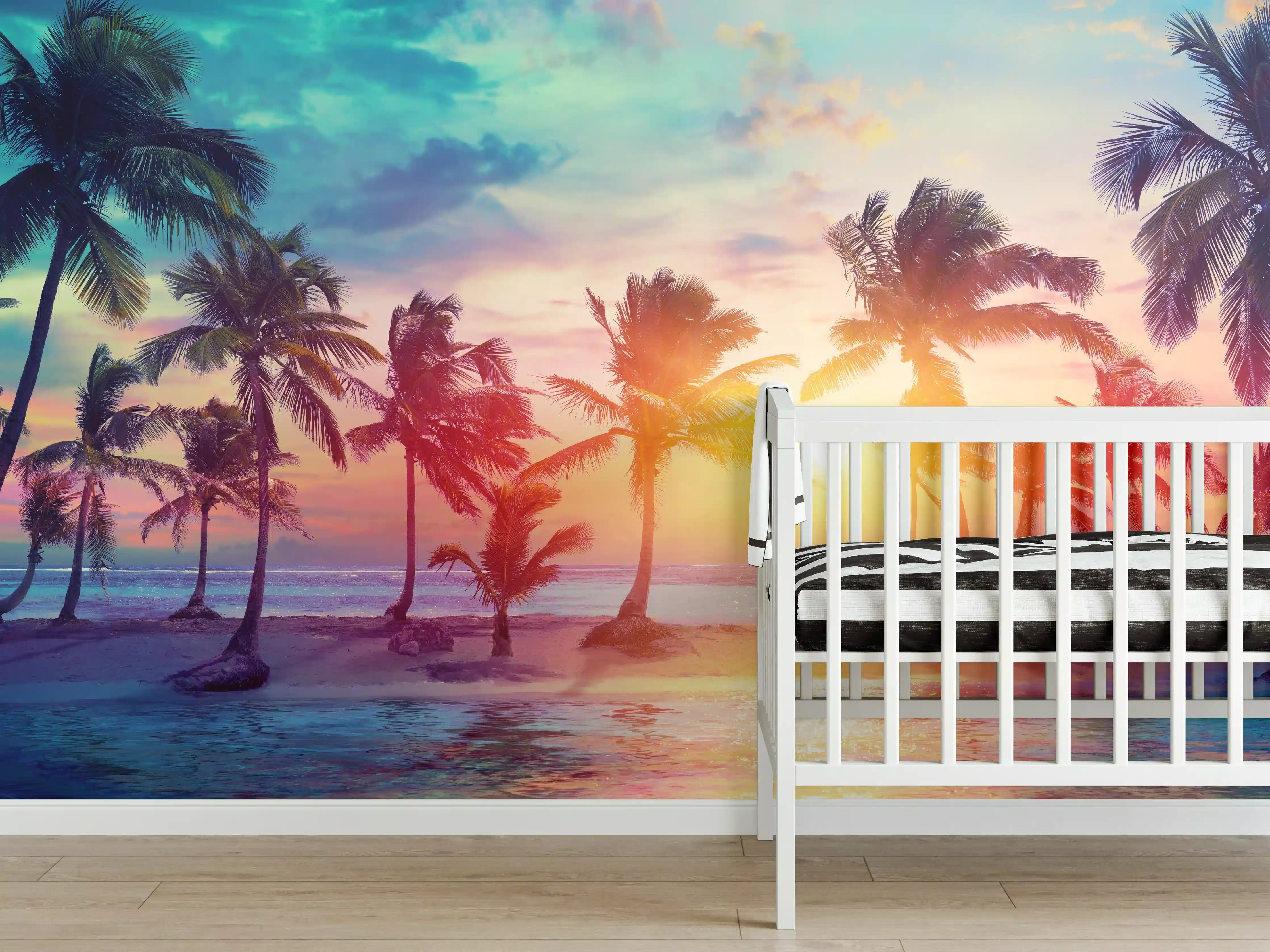 Babyzimmer Wandgestaltung - Palmen Silhouetten - Karibik