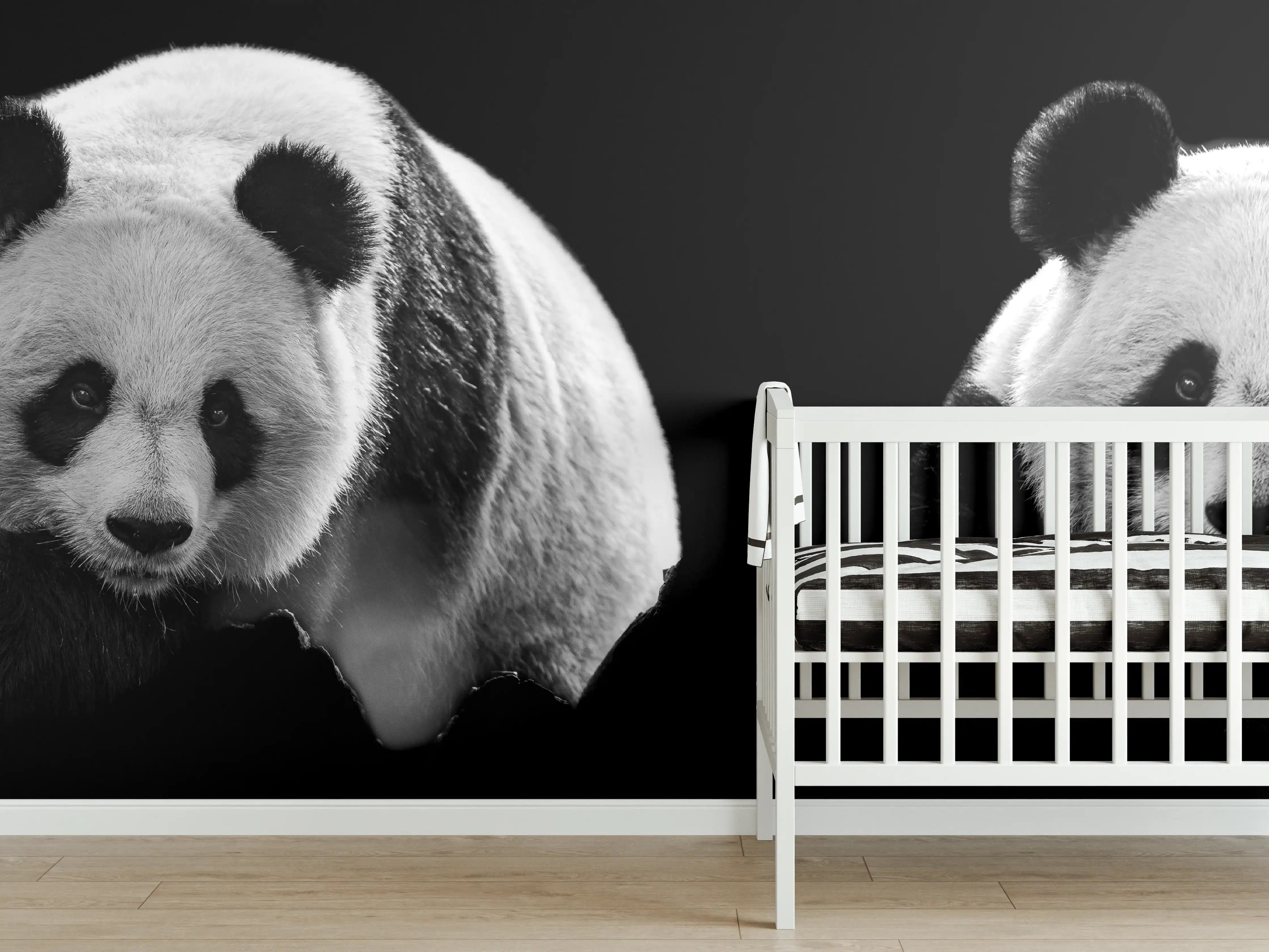 Babyzimmer Wandgestaltung - Panda mit schwarzem Hintergrund