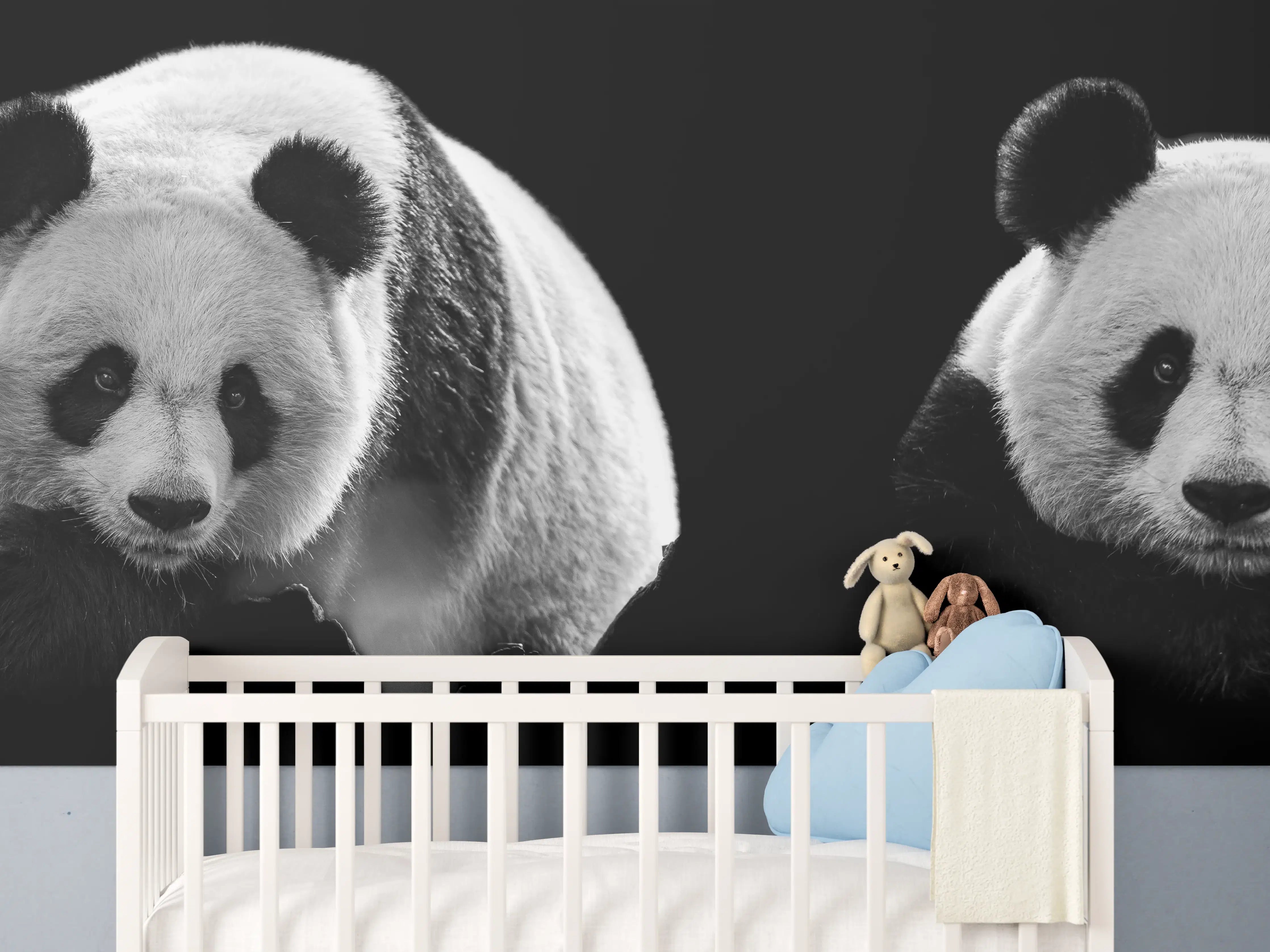 Babyzimmer Wandgestaltung - Panda mit schwarzem Hintergrund
