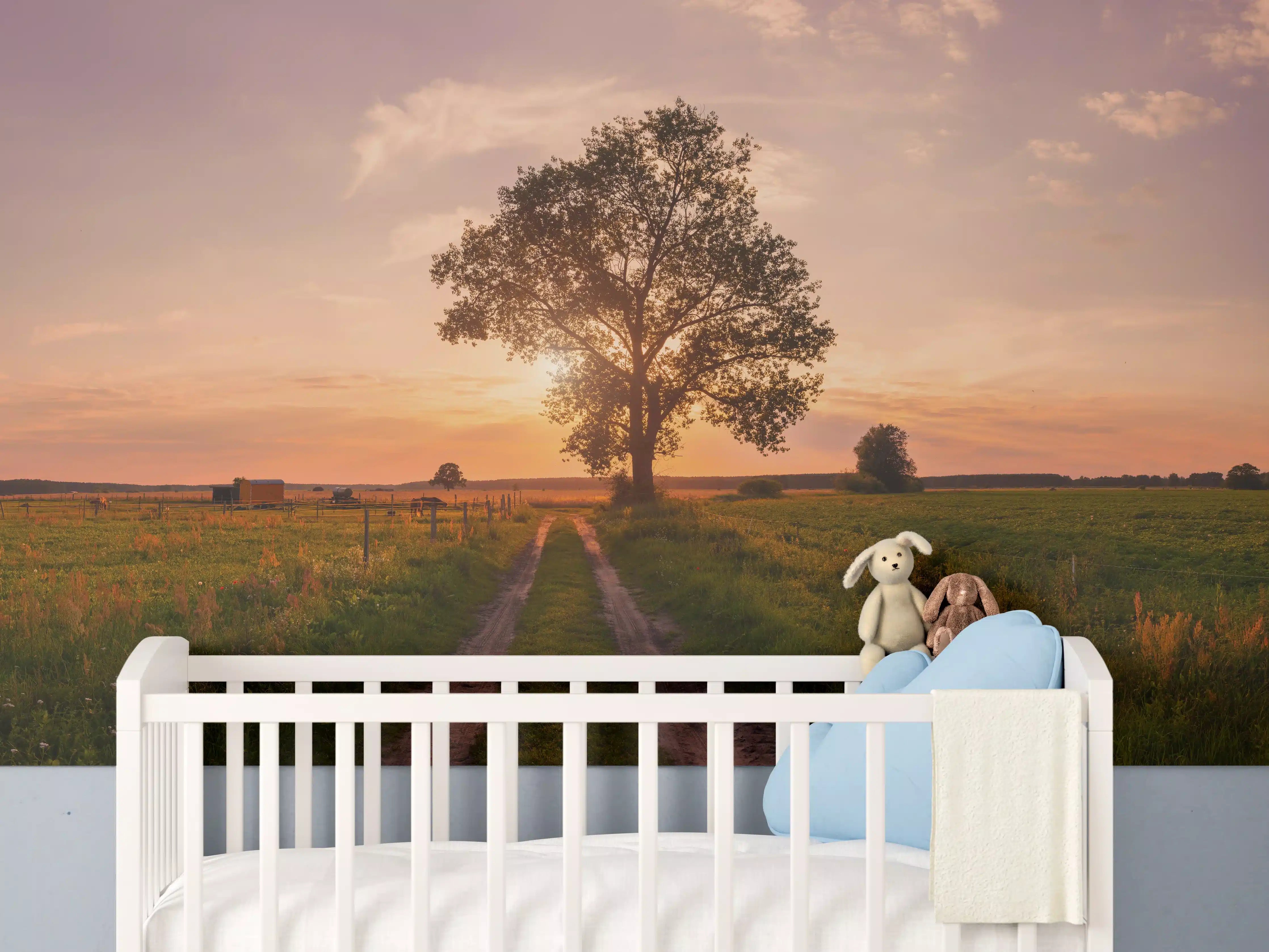 Babyzimmer Wandgestaltung - Panorama Landleben Feldweg