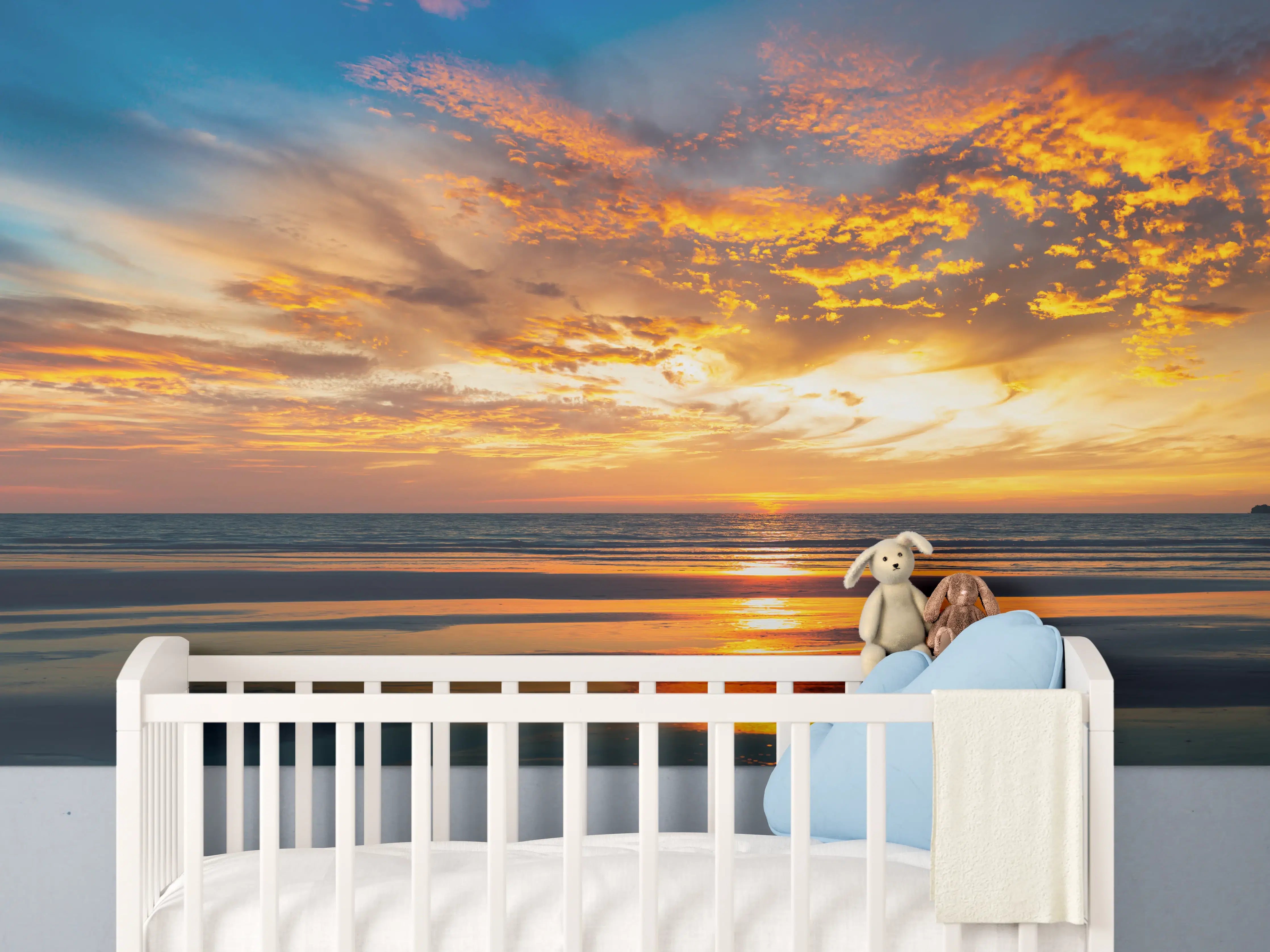 Babyzimmer Wandgestaltung - Panorama Sonnenuntergang am Meer