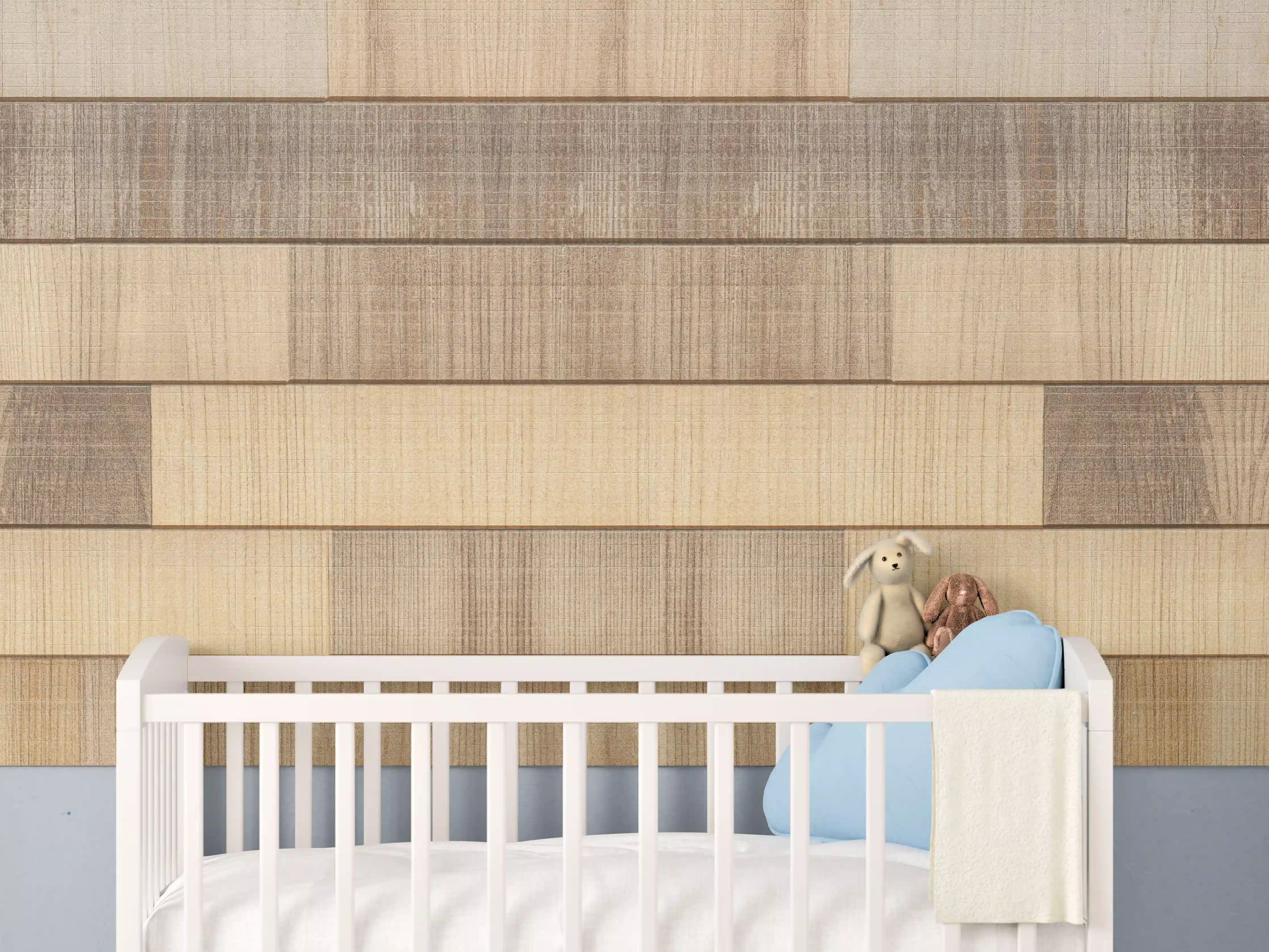 Babyzimmer Wandgestaltung - Panorama der braunen Holzplanken