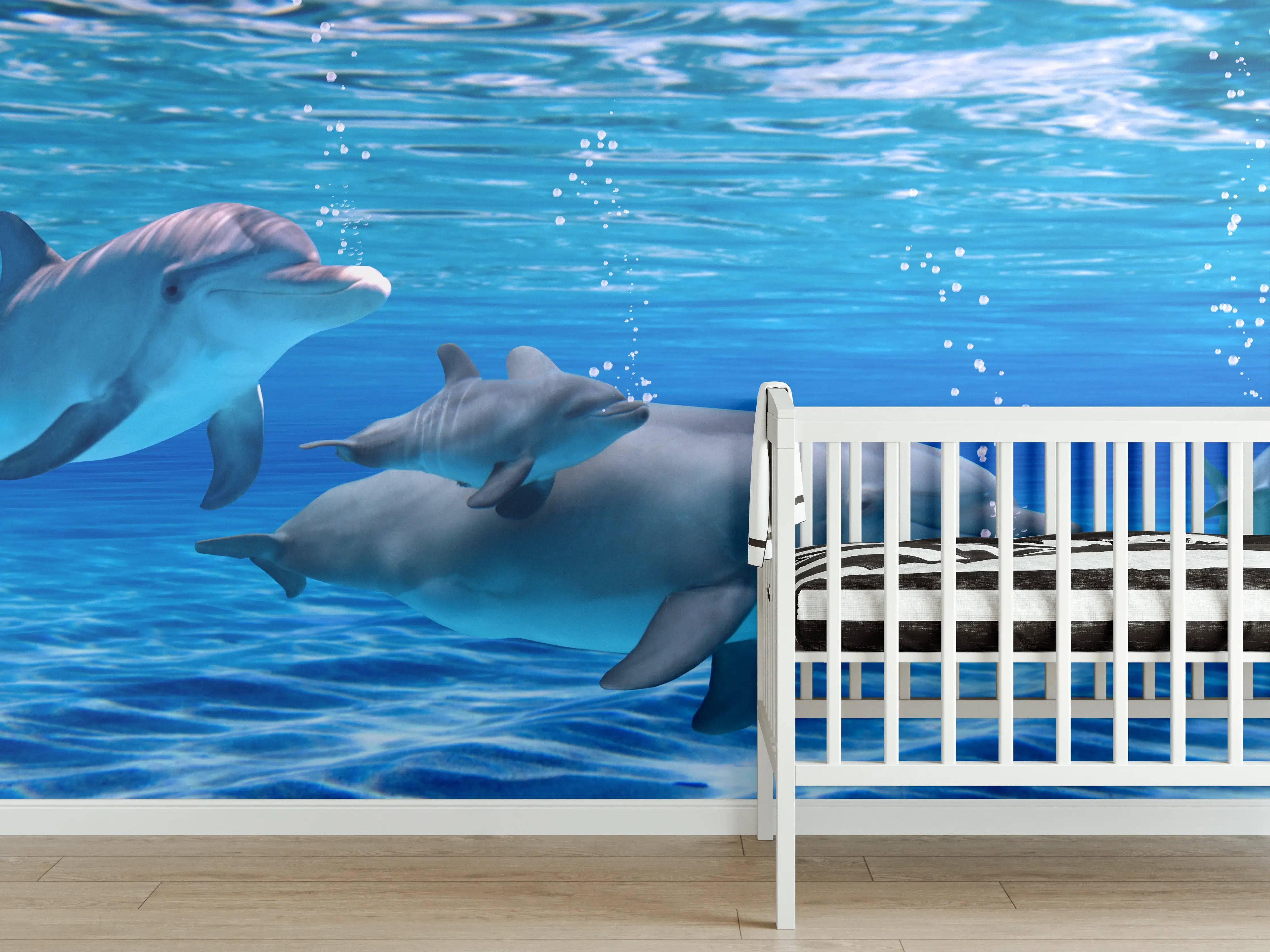 Babyzimmer Wandgestaltung - Panorama der schwimmenden Delphine