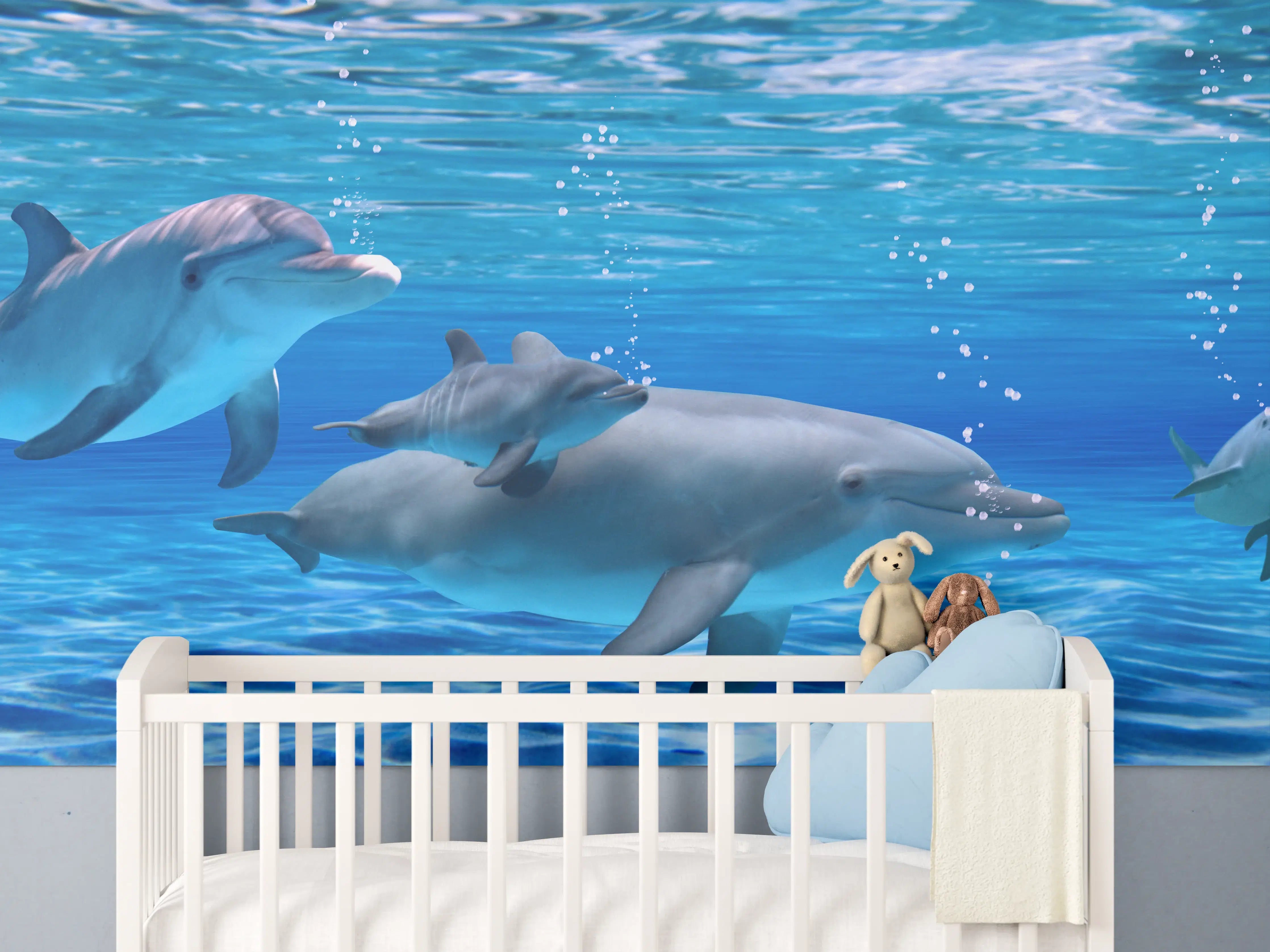 Babyzimmer Wandgestaltung - Panorama der schwimmenden Delphine