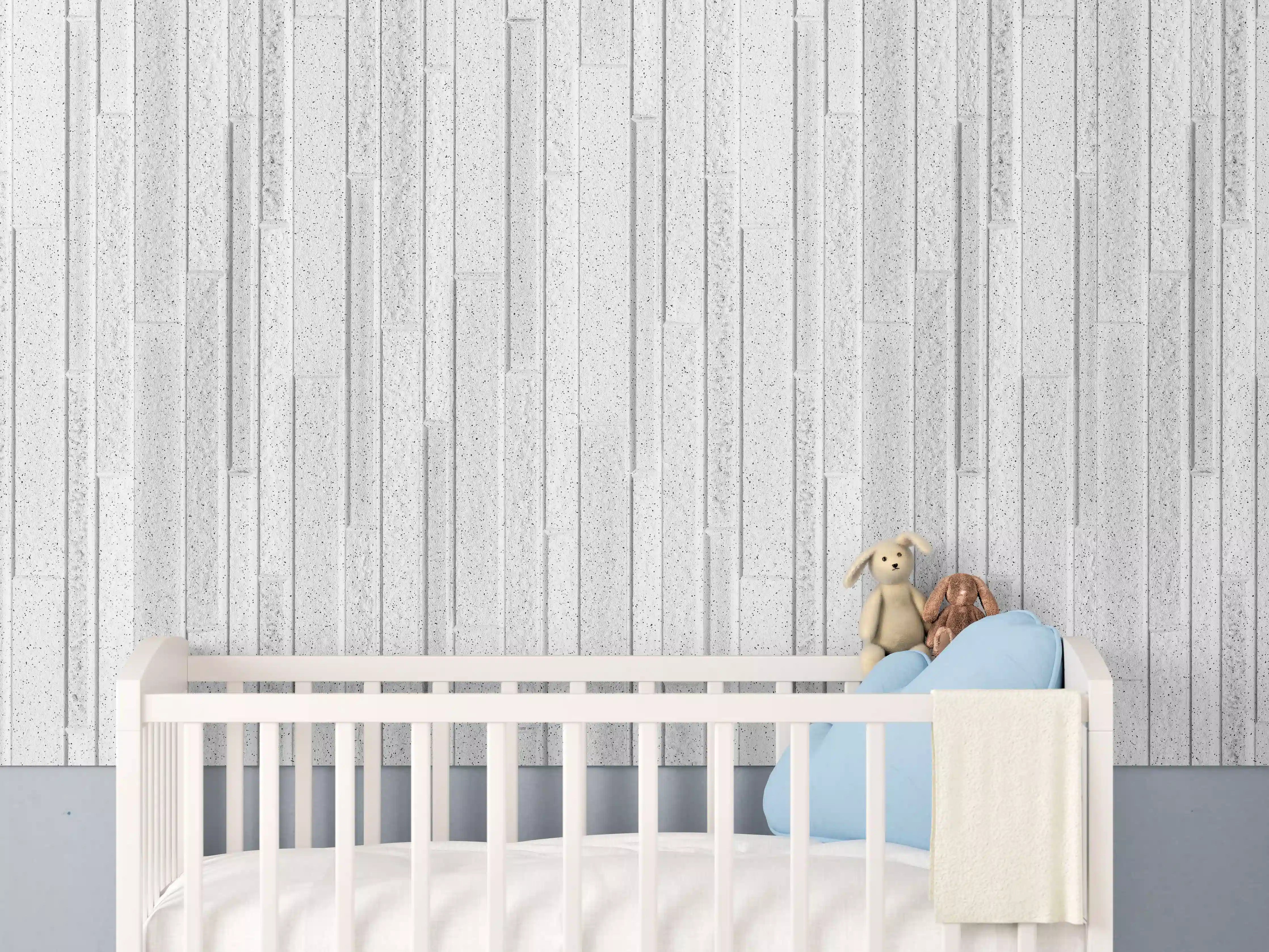Babyzimmer Wandgestaltung - Panorama der weißen Granitblockwand