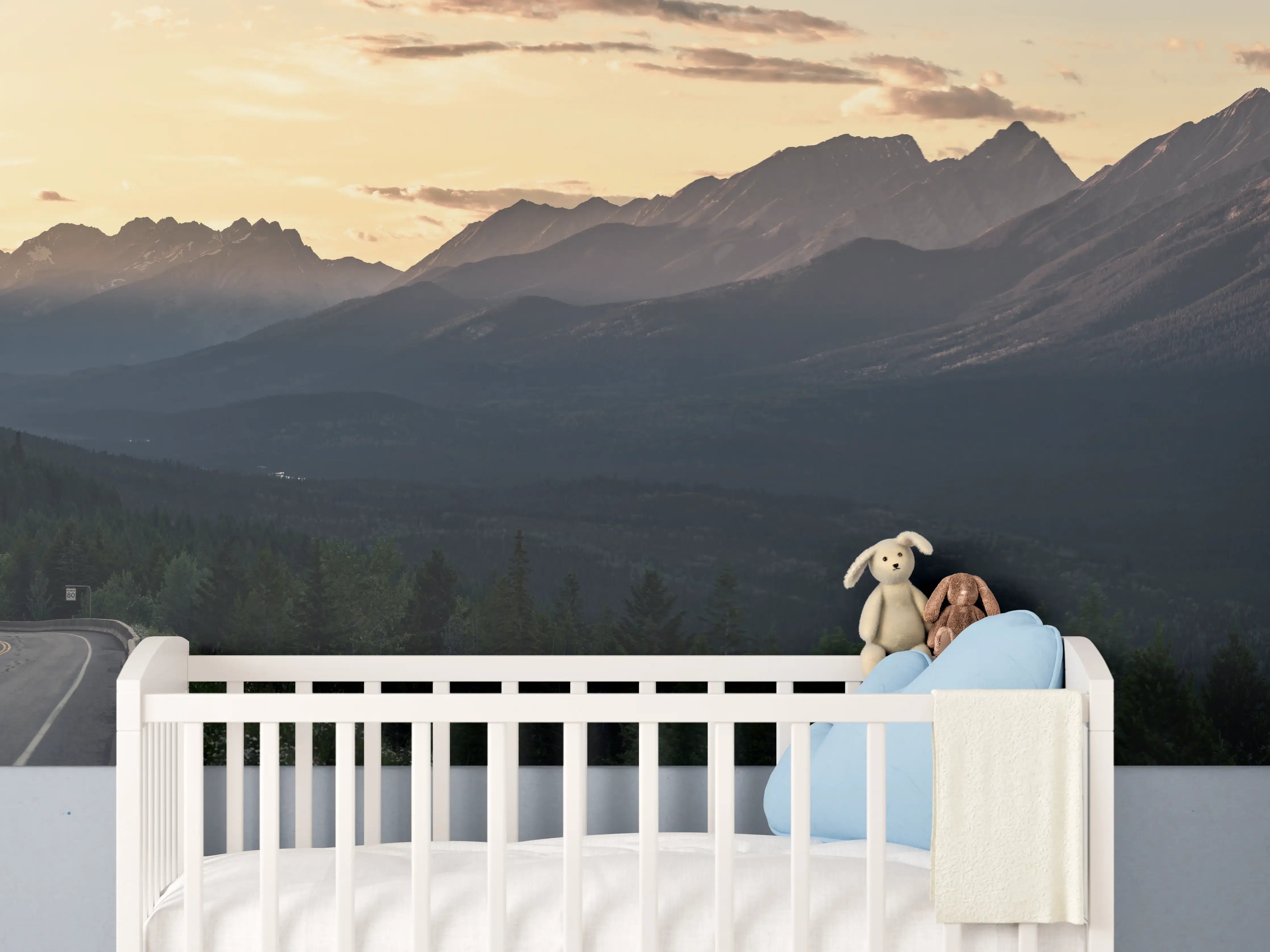 Babyzimmer Wandgestaltung - Panorama des Kooteney Valley bei Sonnenuntergang