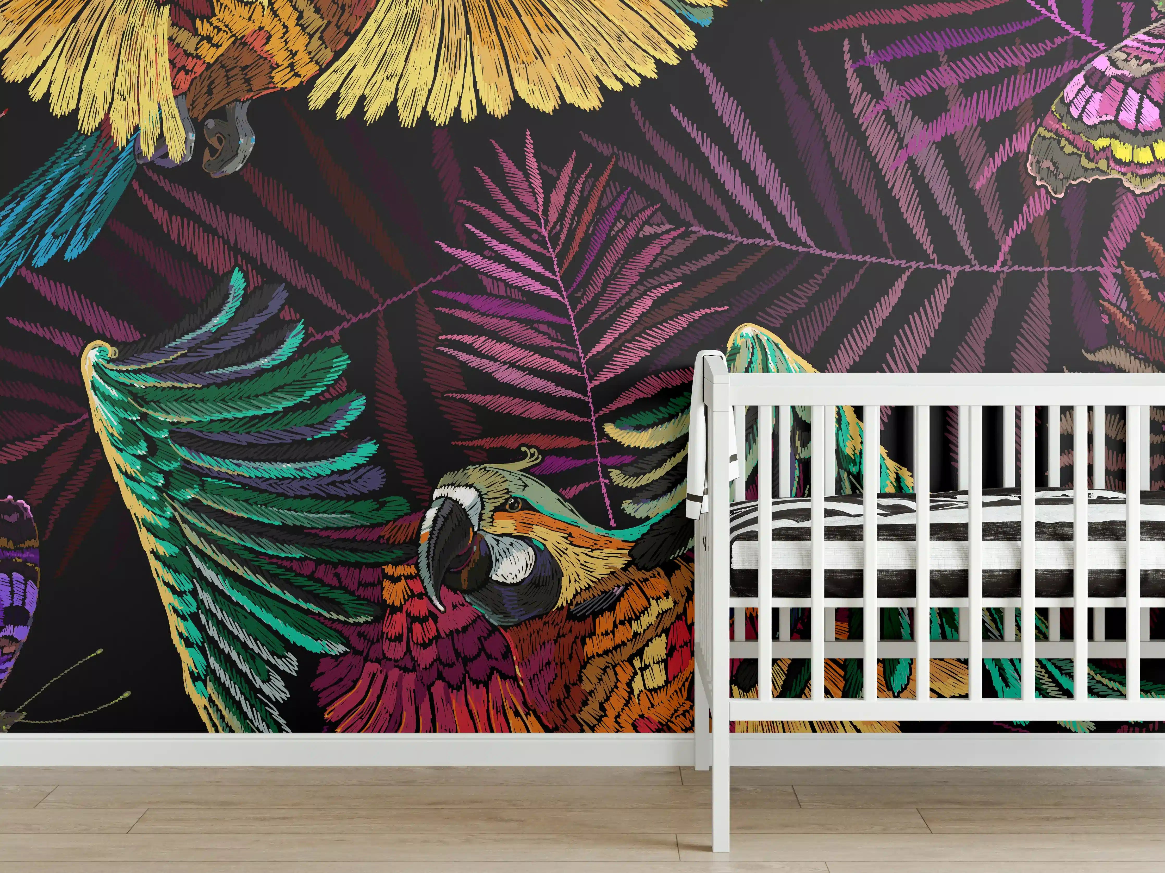 Babyzimmer Wandgestaltung - Papagaien - Stickmuster