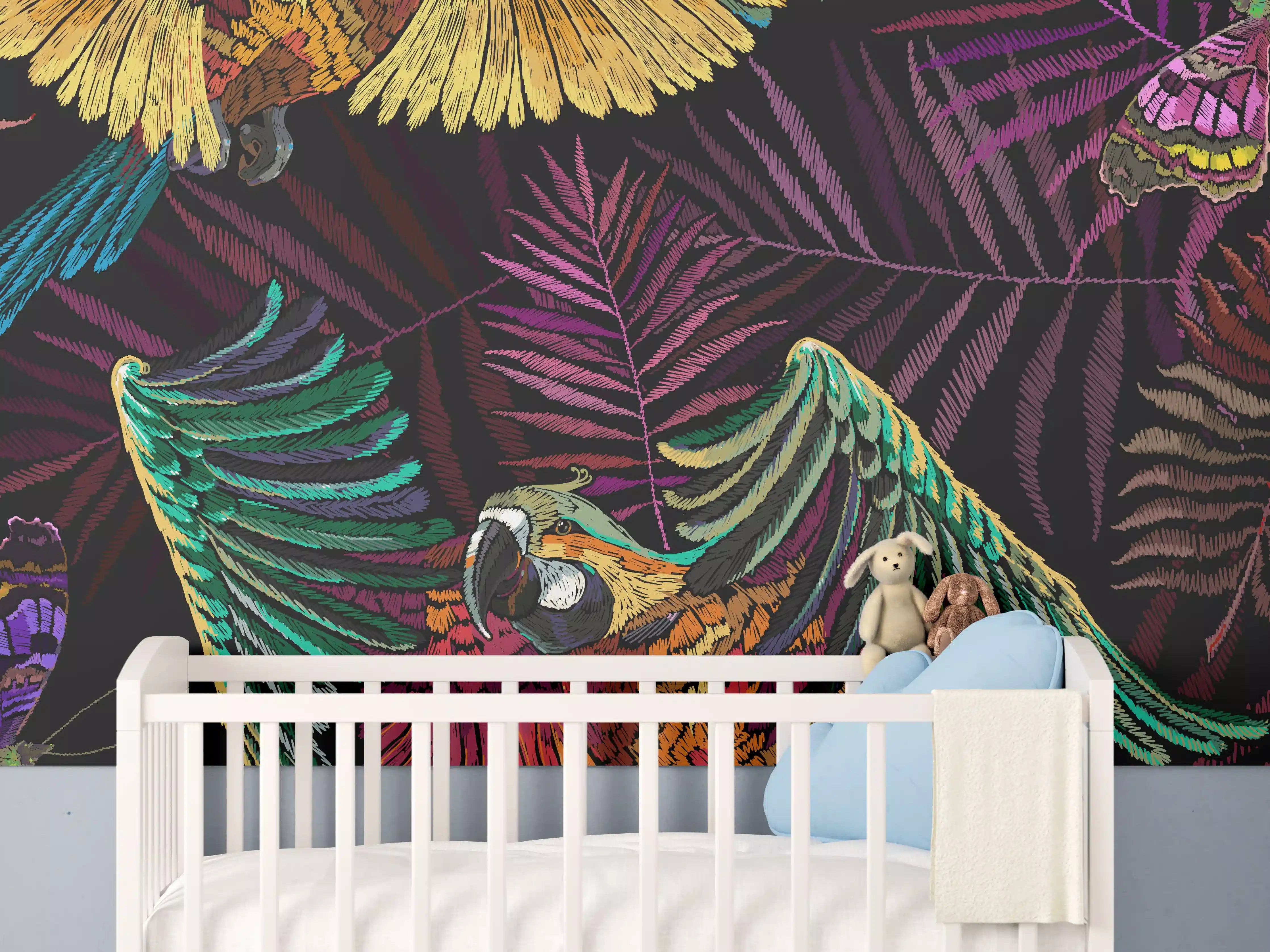 Babyzimmer Wandgestaltung - Papagaien - Stickmuster