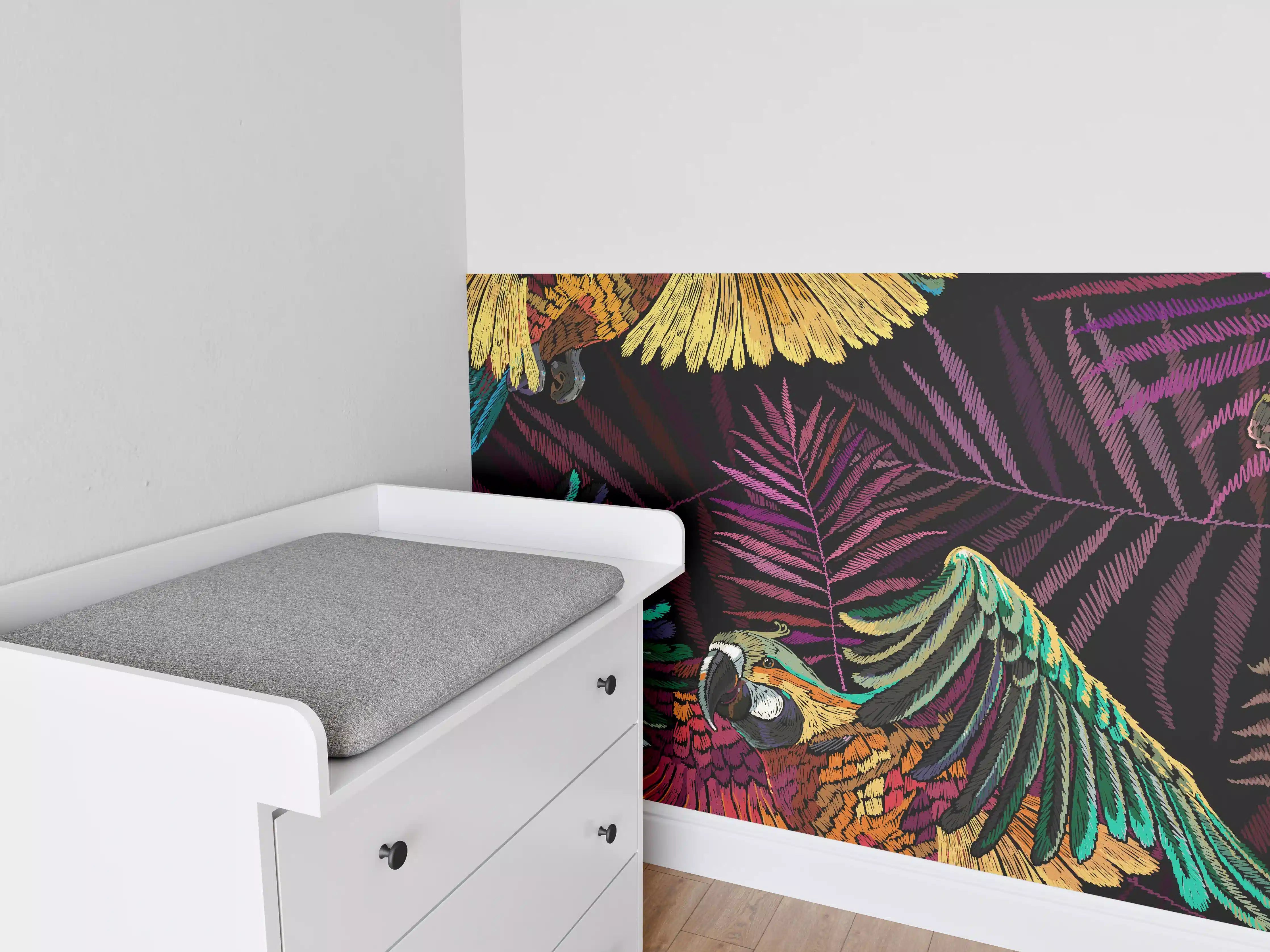 Babyzimmer Wandgestaltung - Papagaien - Stickmuster