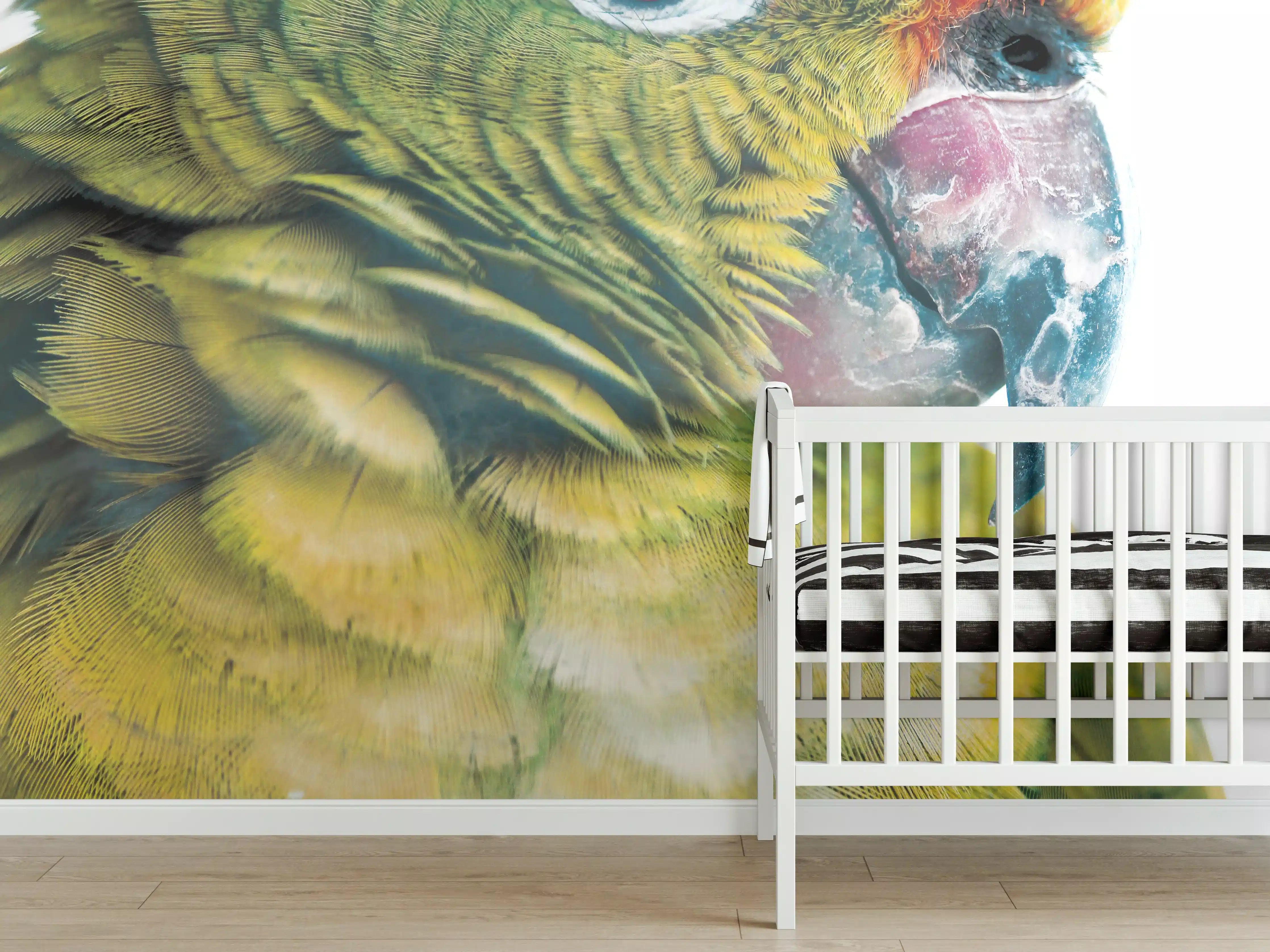 Babyzimmer Wandgestaltung - Papagei - Nahaufname