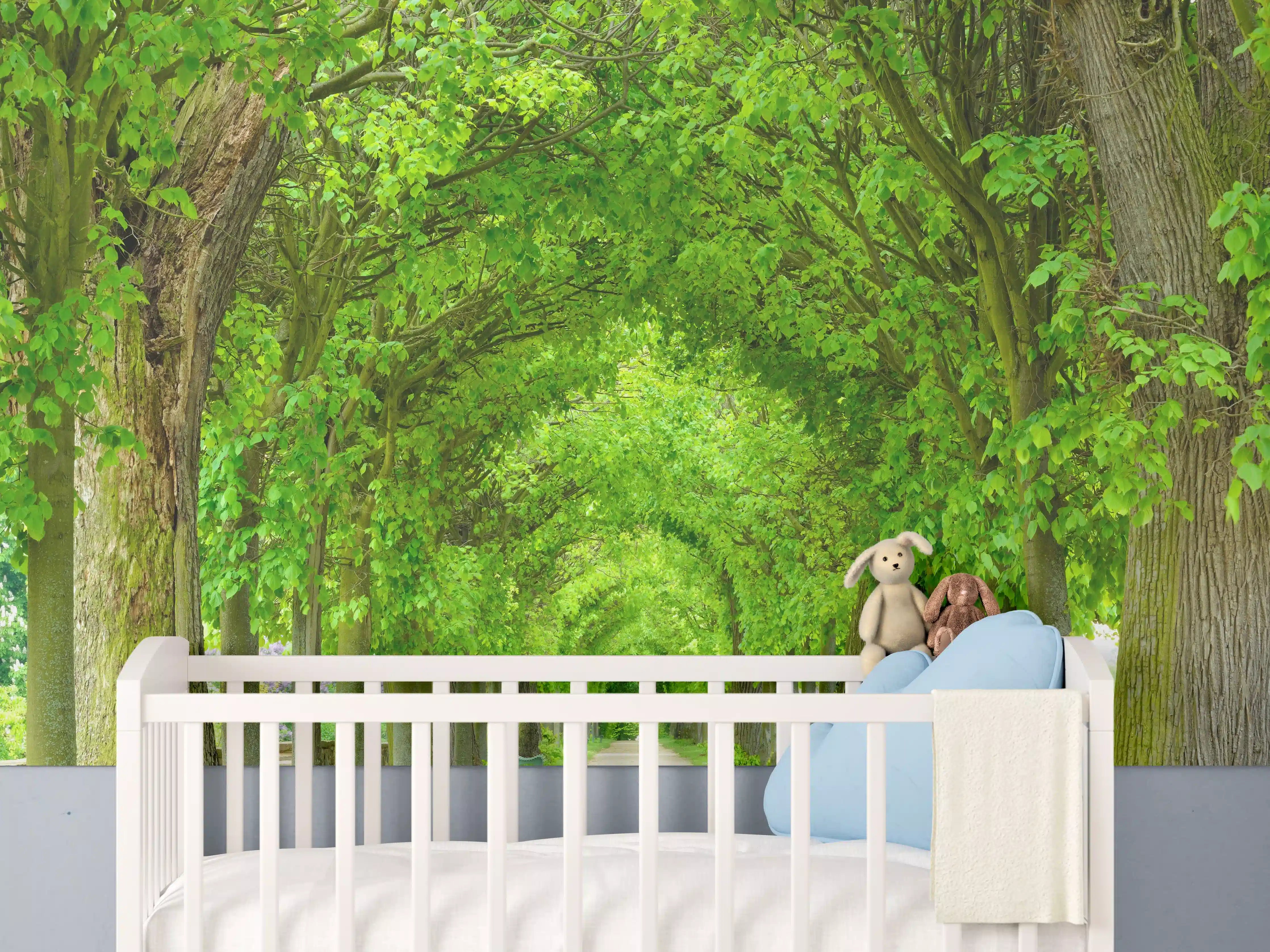 Babyzimmer Wandgestaltung - Park mit tunnelartiger Lindenallee im Frühling