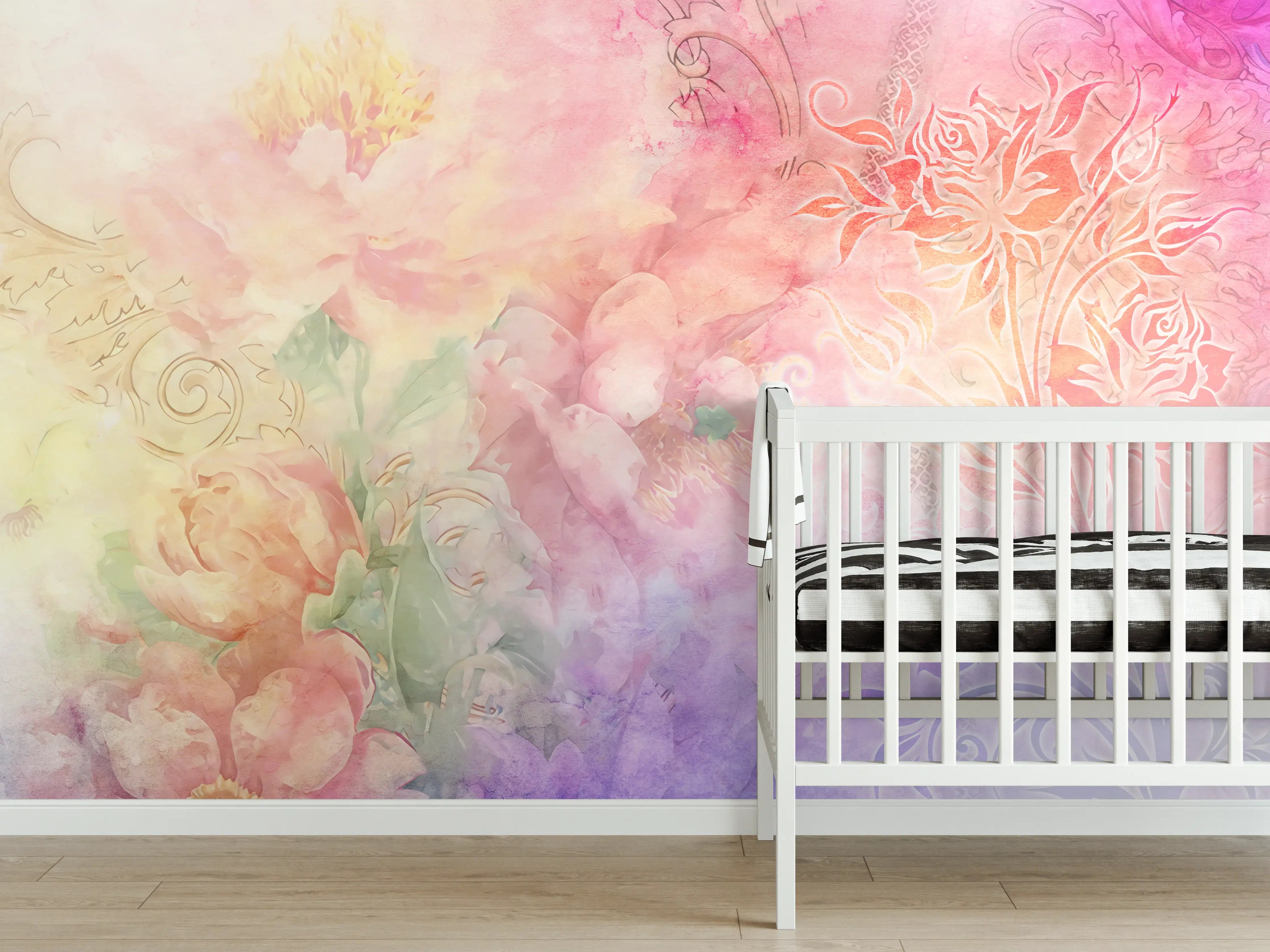 Babyzimmer Wandgestaltung - Pastell-Blüten-Zauber Illustration