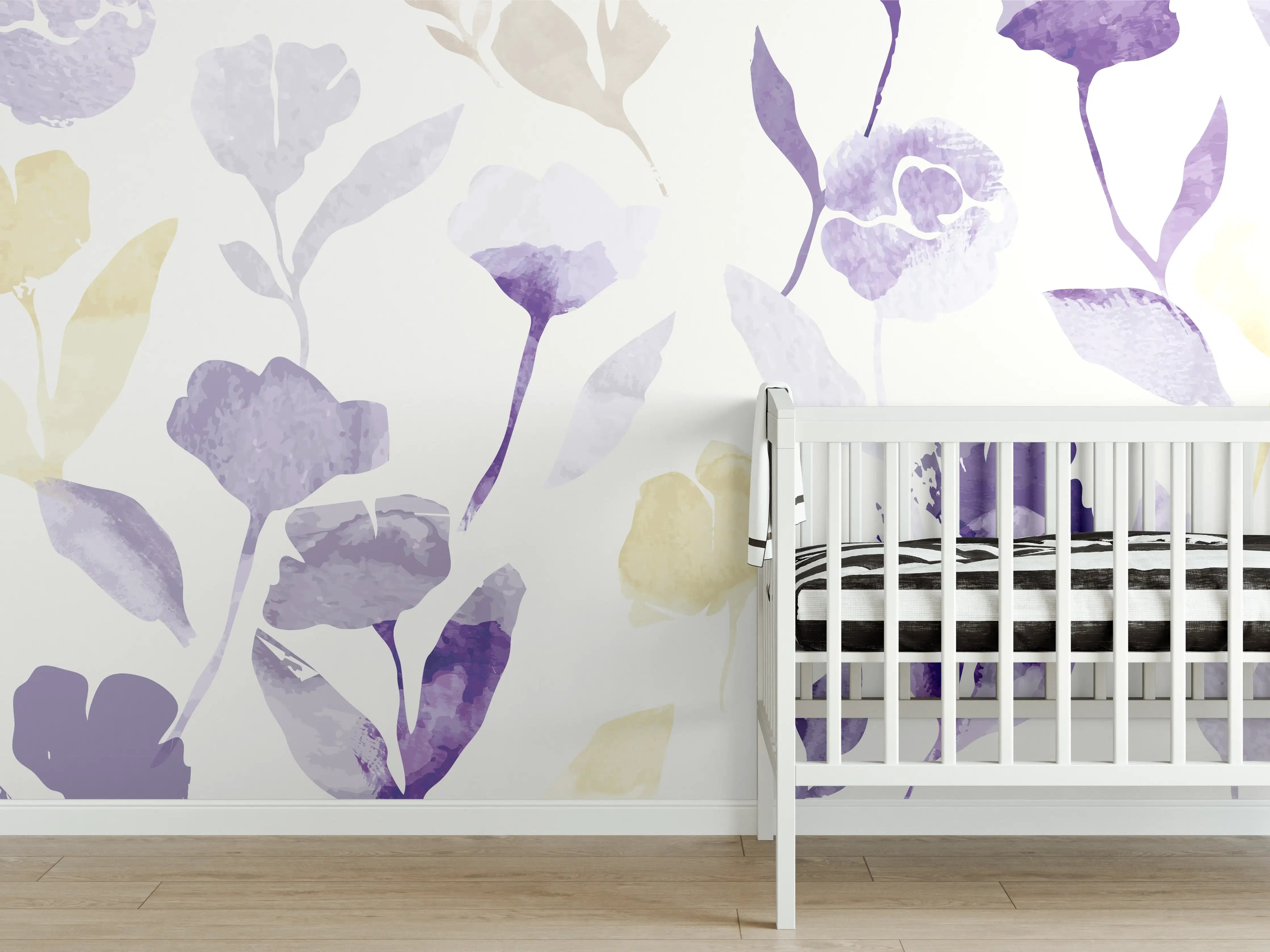 Babyzimmer Wandgestaltung - Pastell Blumen Aquarell Design