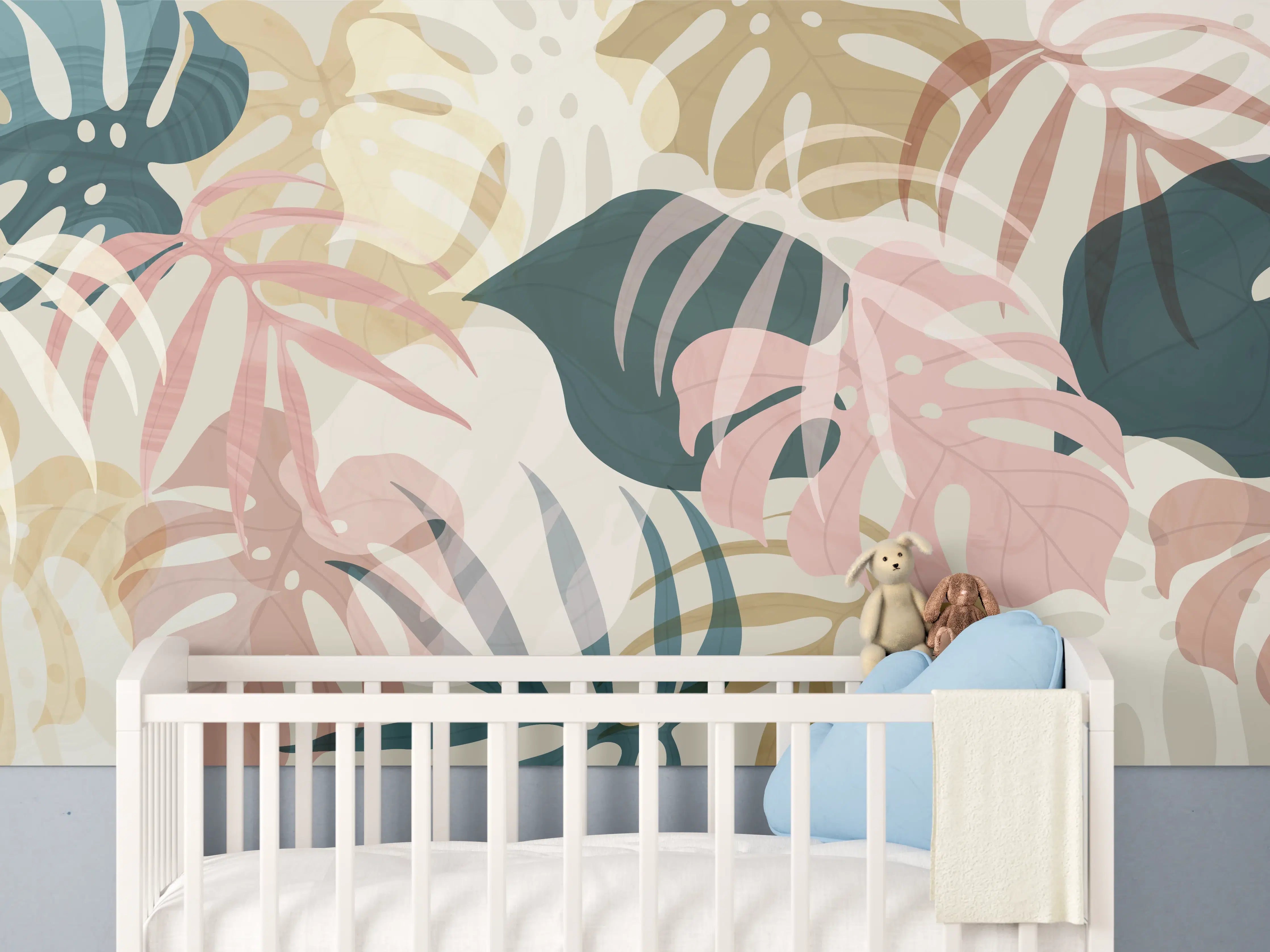 Babyzimmer Wandgestaltung - Pastellfarbene Blumenmuster Tapete