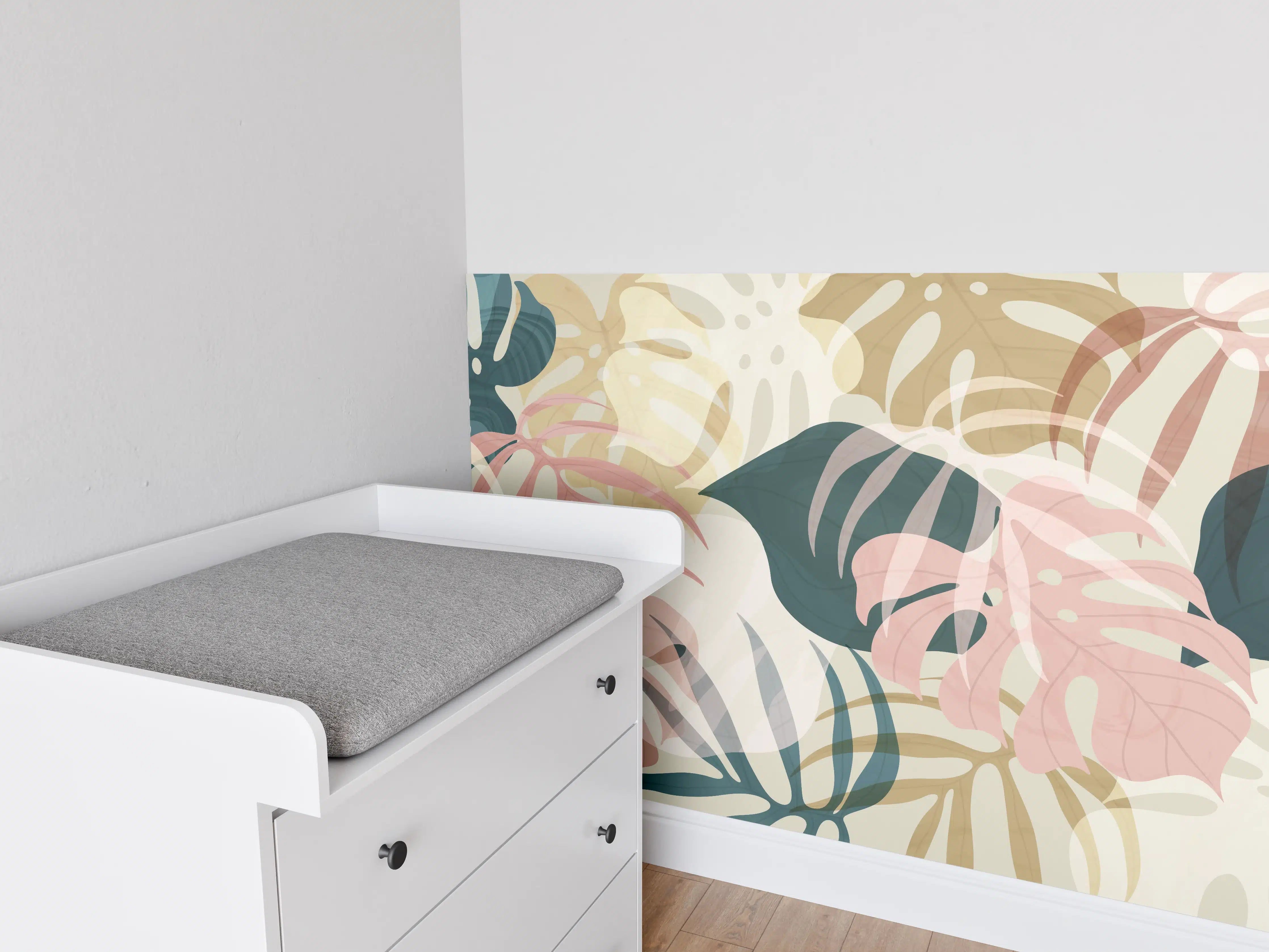 Babyzimmer Wandgestaltung - Pastellfarbene Blumenmuster Tapete