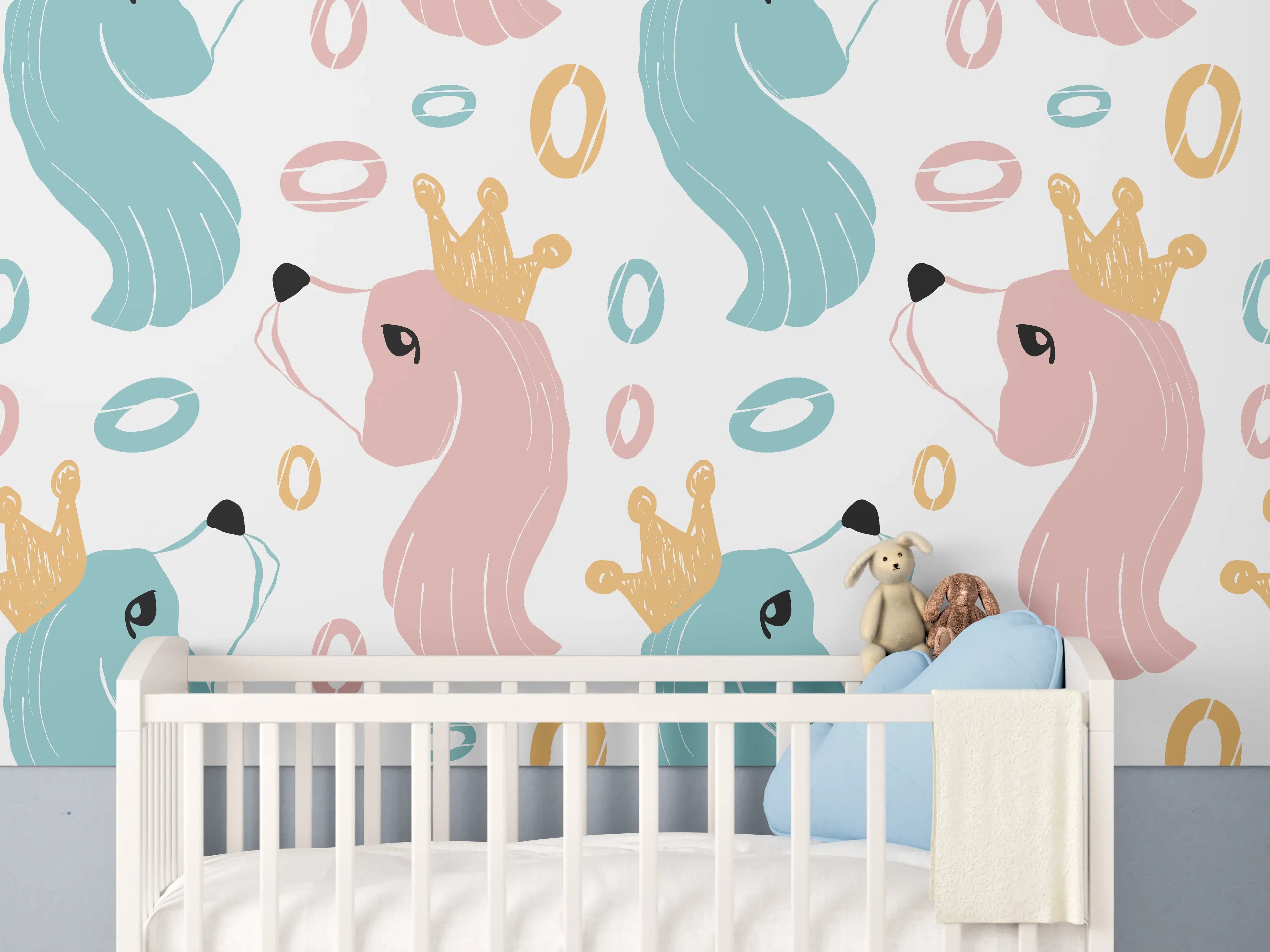 Babyzimmer Wandgestaltung - Pastellfarbene Einhorn-Könige Muster