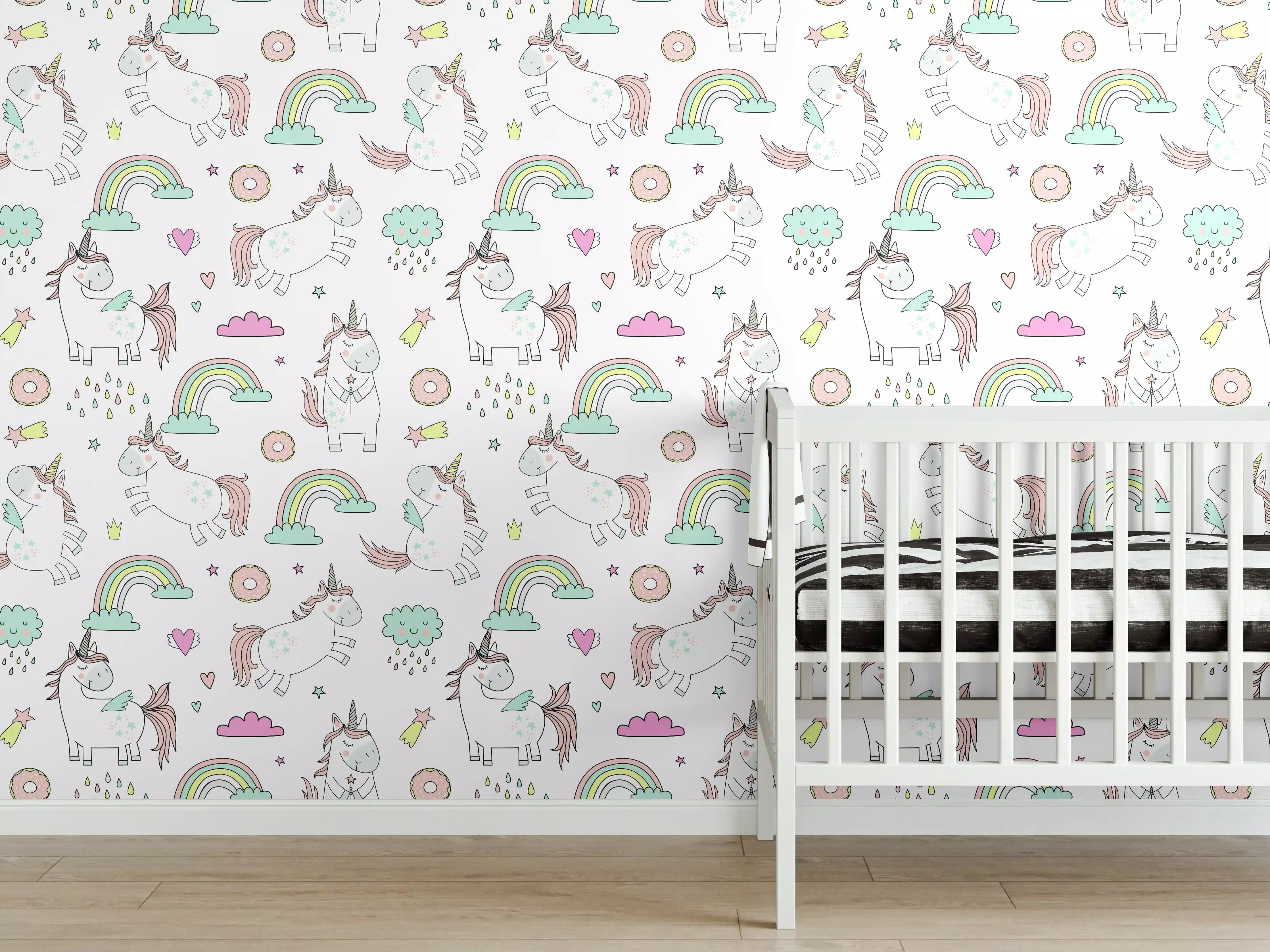Babyzimmer Wandgestaltung - Pastellfarbene Einhorn-Welt