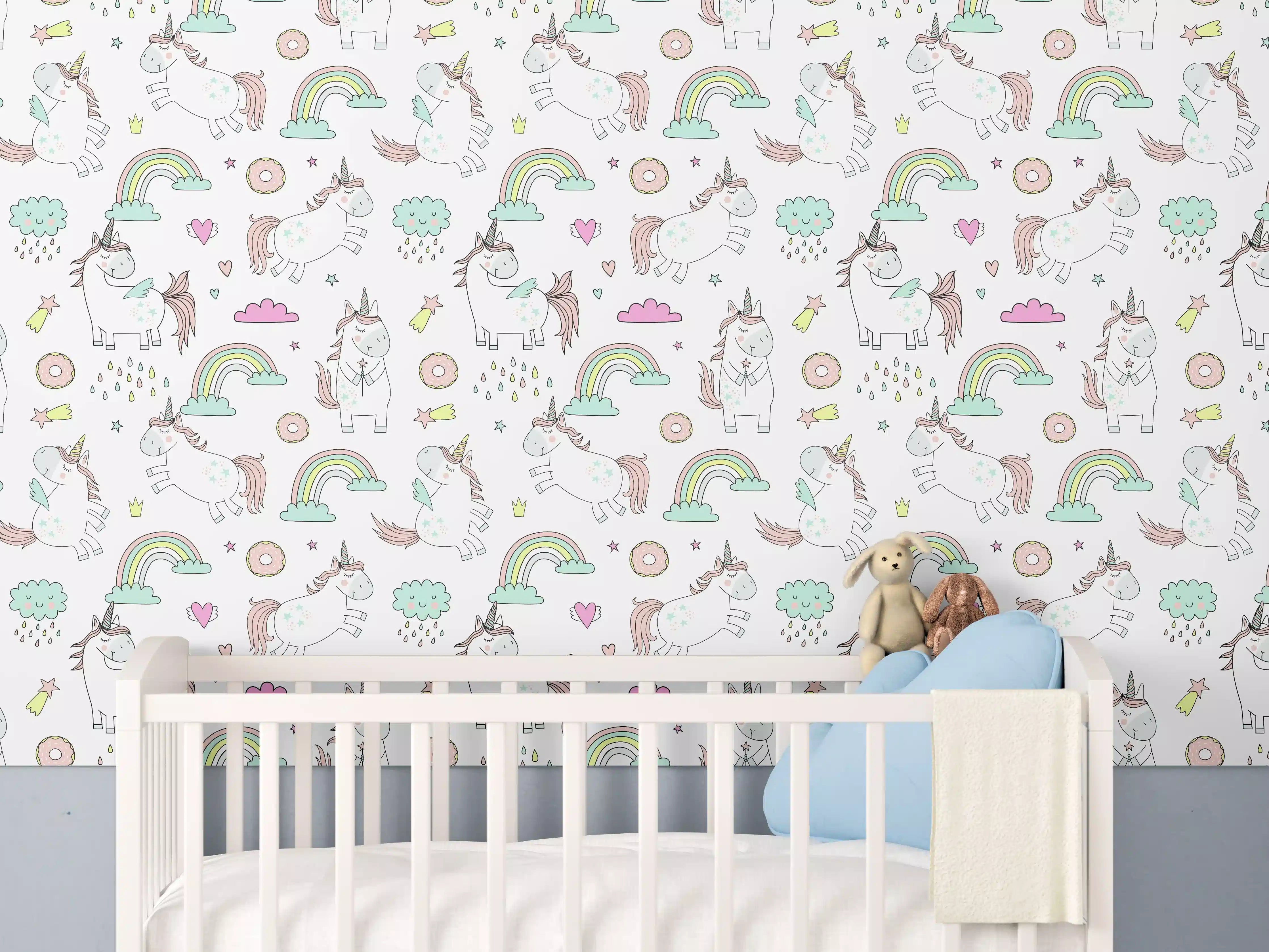 Babyzimmer Wandgestaltung - Pastellfarbene Einhorn-Welt