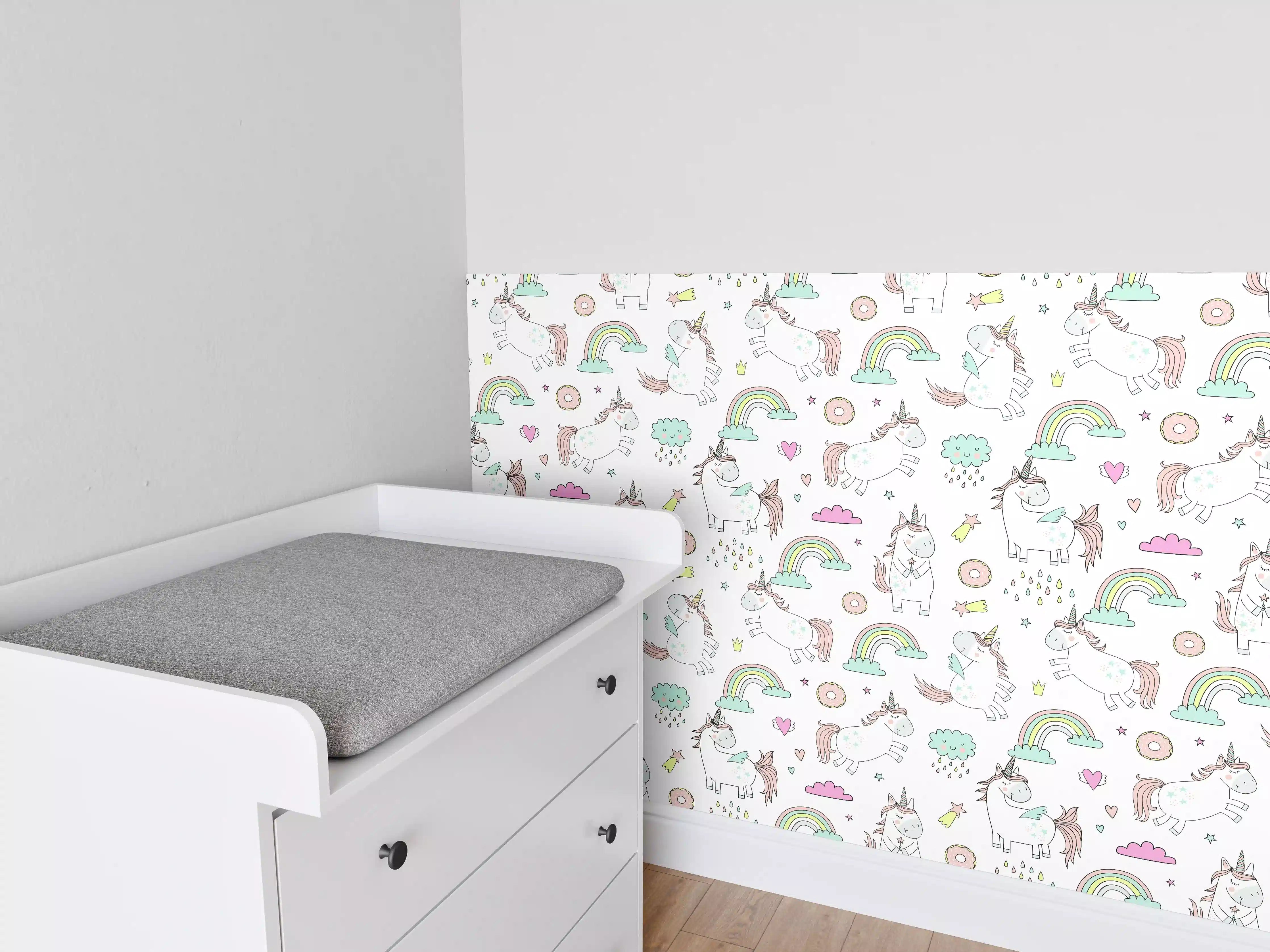 Babyzimmer Wandgestaltung - Pastellfarbene Einhorn-Welt