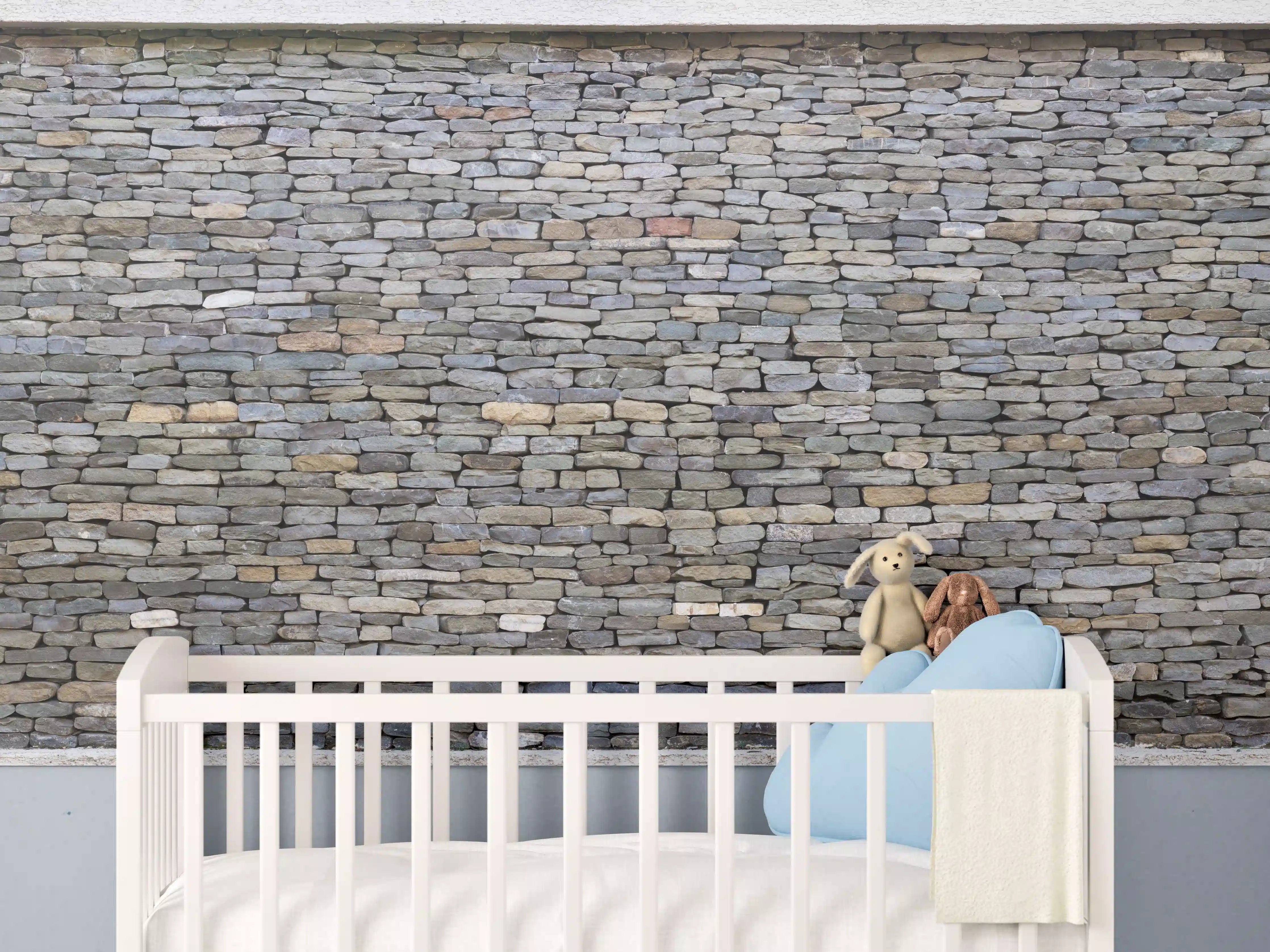 Babyzimmer Wandgestaltung - Pastellfarbene Steinmauer
