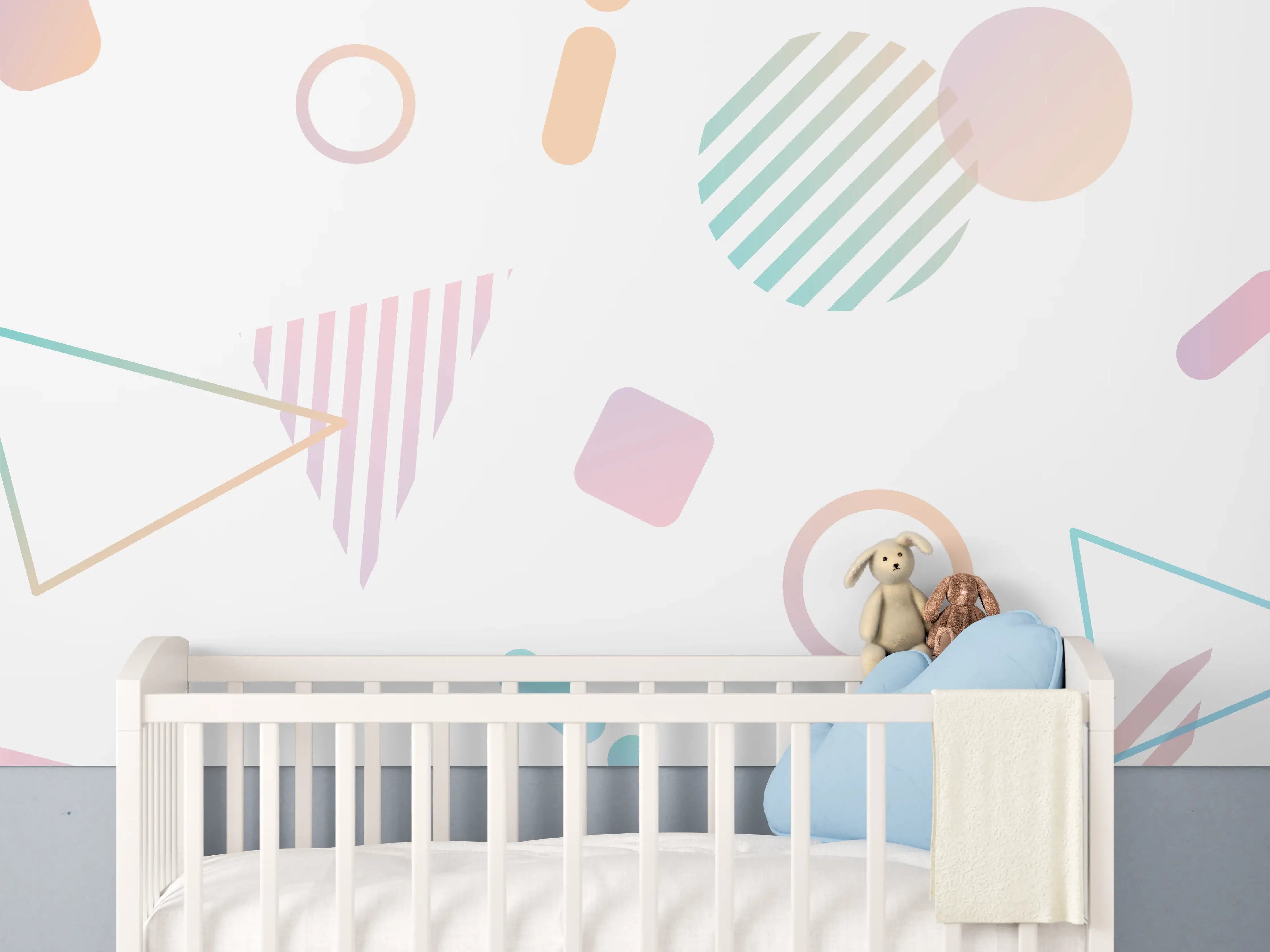 Babyzimmer Wandgestaltung - Pastellfarbenes Geometrie Muster