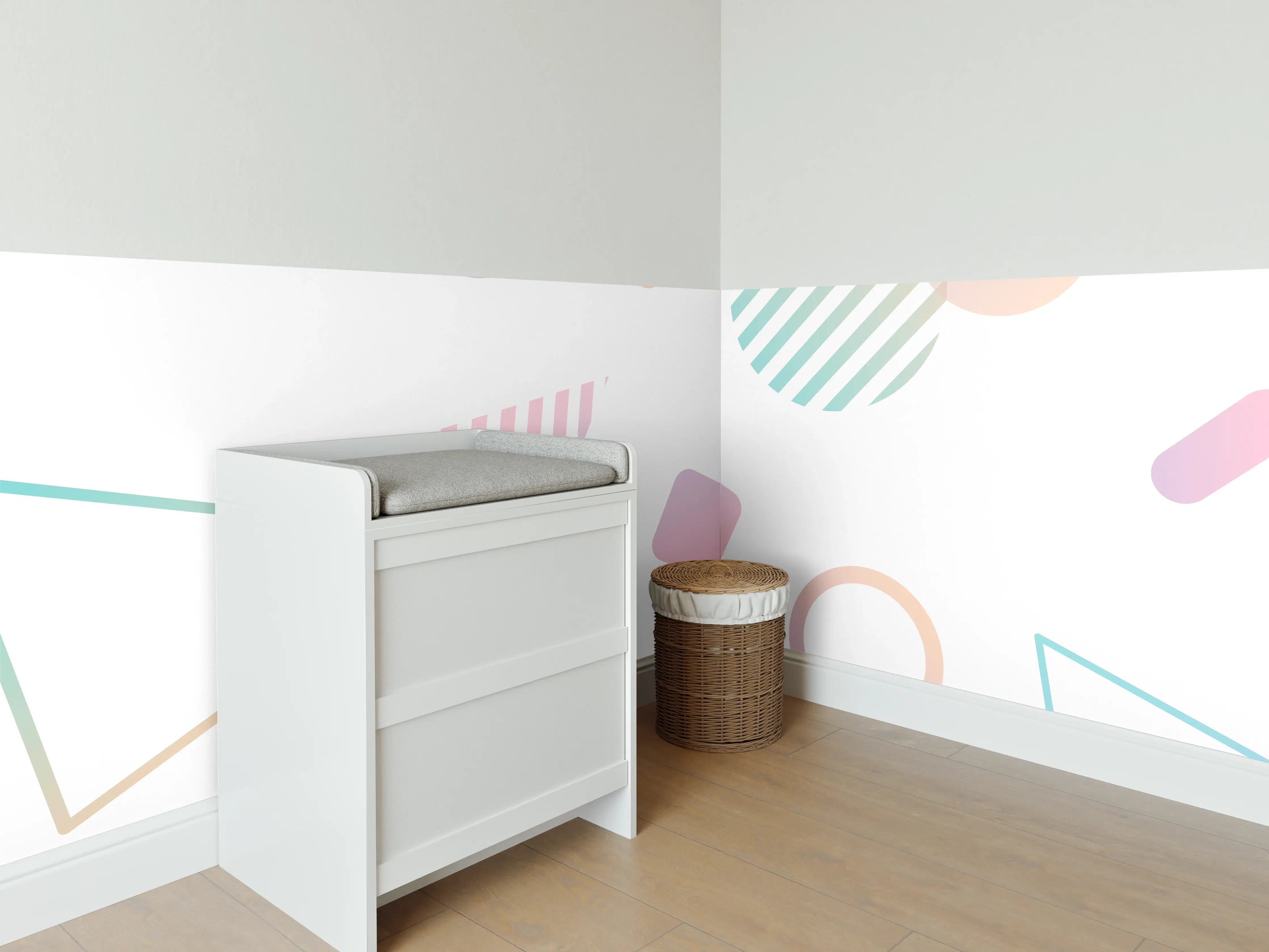 Babyzimmer Wandgestaltung - Pastellfarbenes Geometrie Muster