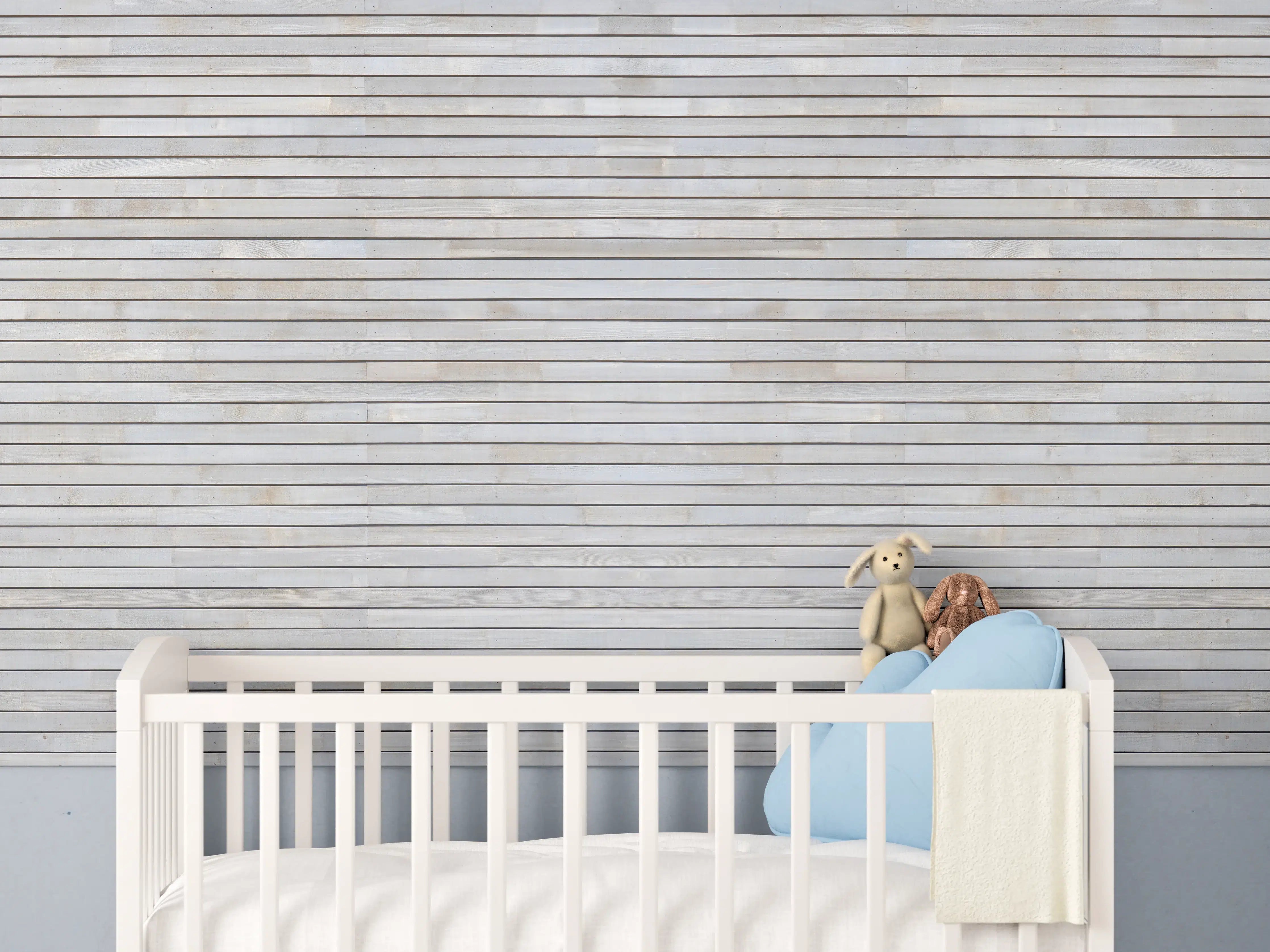 Babyzimmer Wandgestaltung - Pastellfarbige Holzfassade
