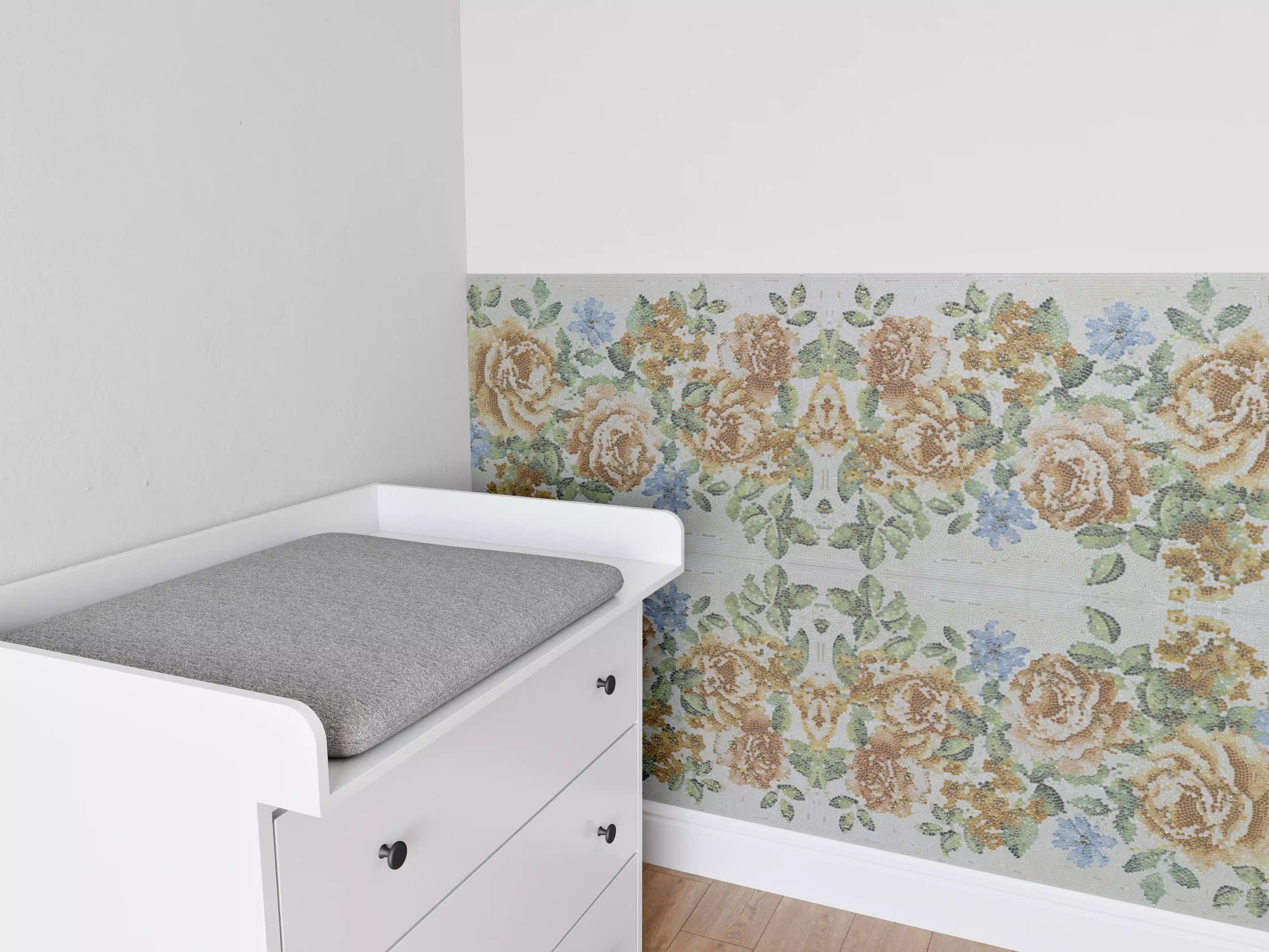 Babyzimmer Wandgestaltung - Pastellgraue Blumenmuster