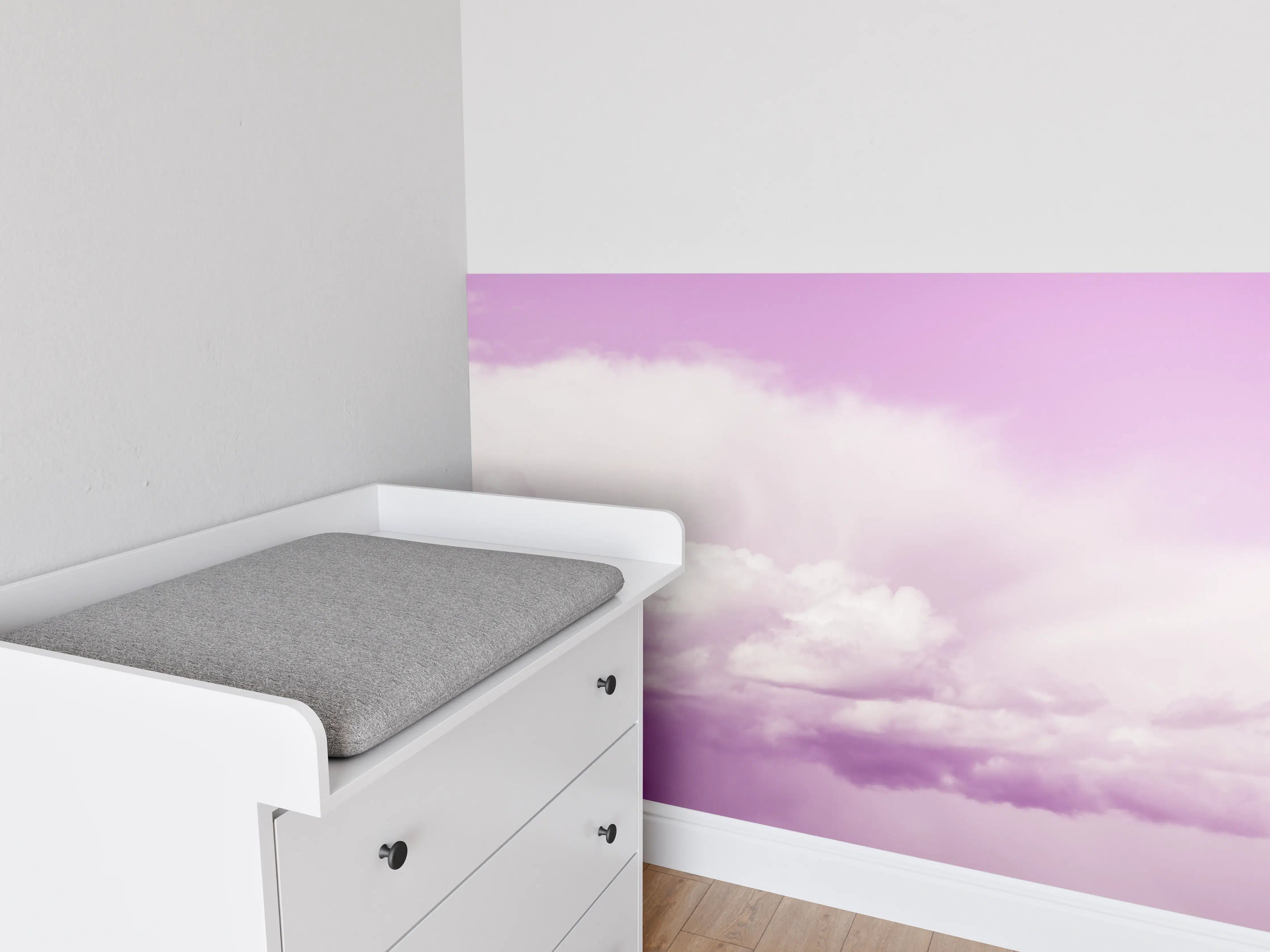 Babyzimmer Wandgestaltung - Pastellrosa Himmelspanorama
