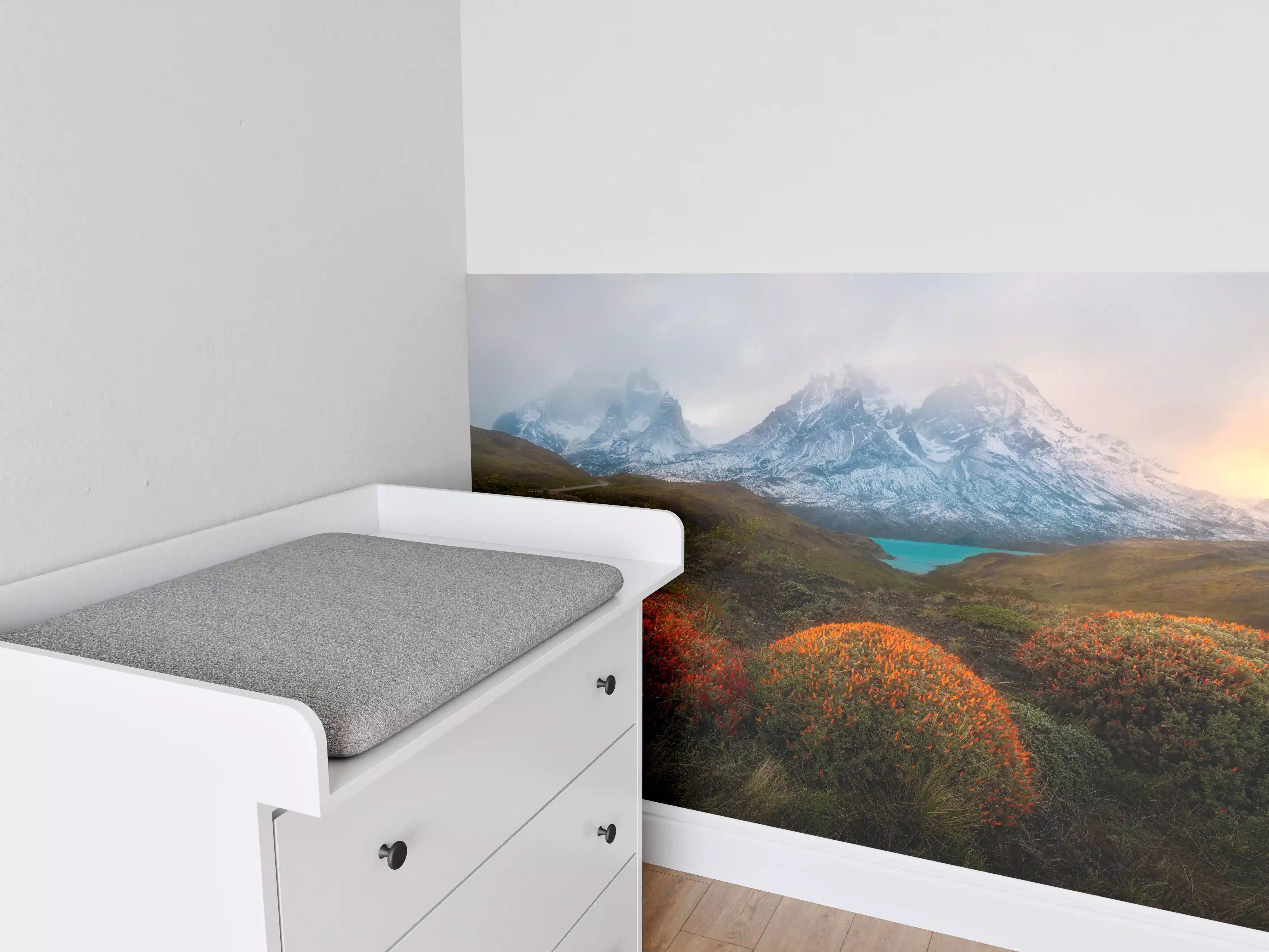 Babyzimmer Wandgestaltung - Patagonia Bergpanorama im Frühling
