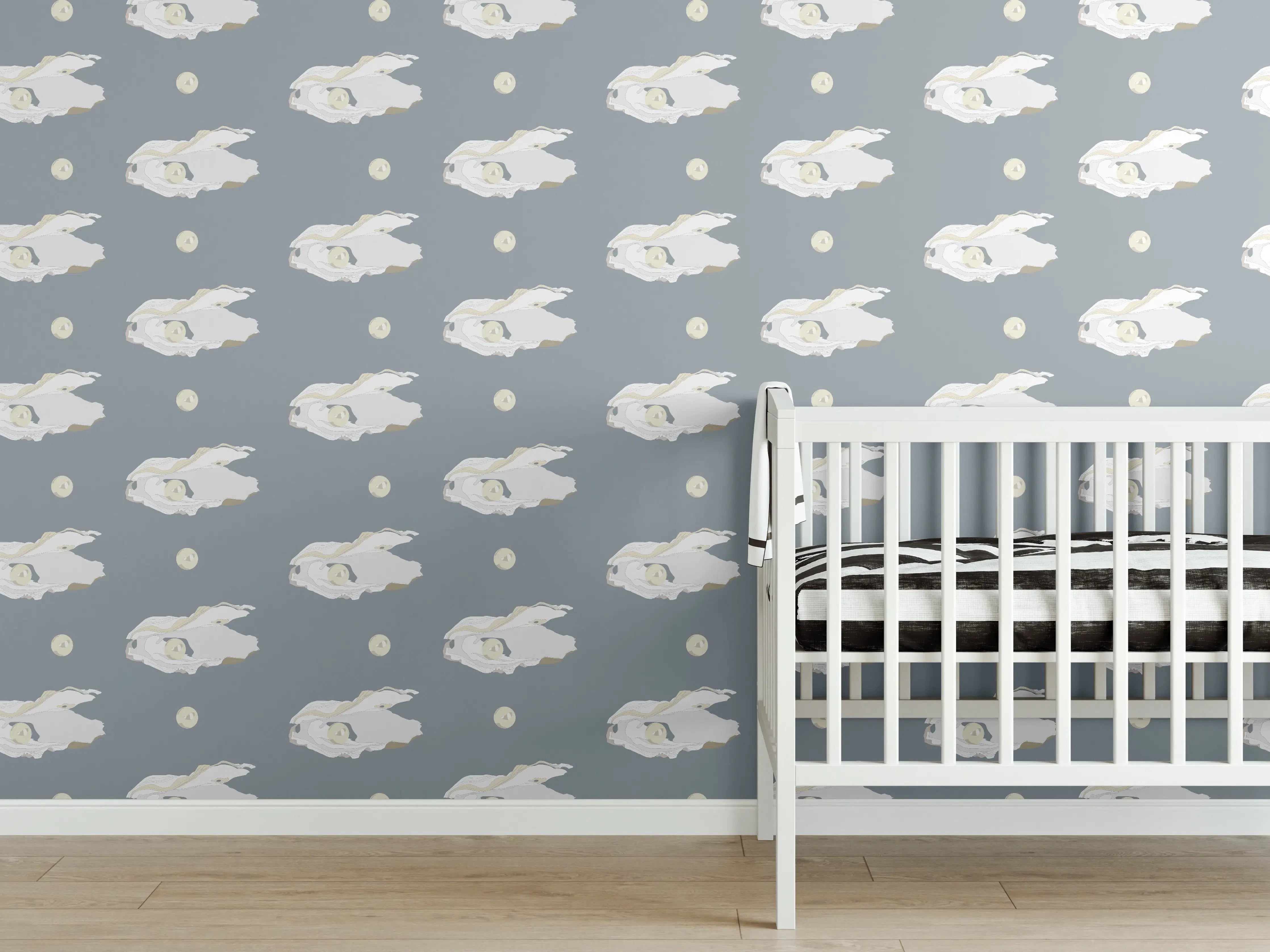 Babyzimmer Wandgestaltung - Perlen-Muschelmuster Grau