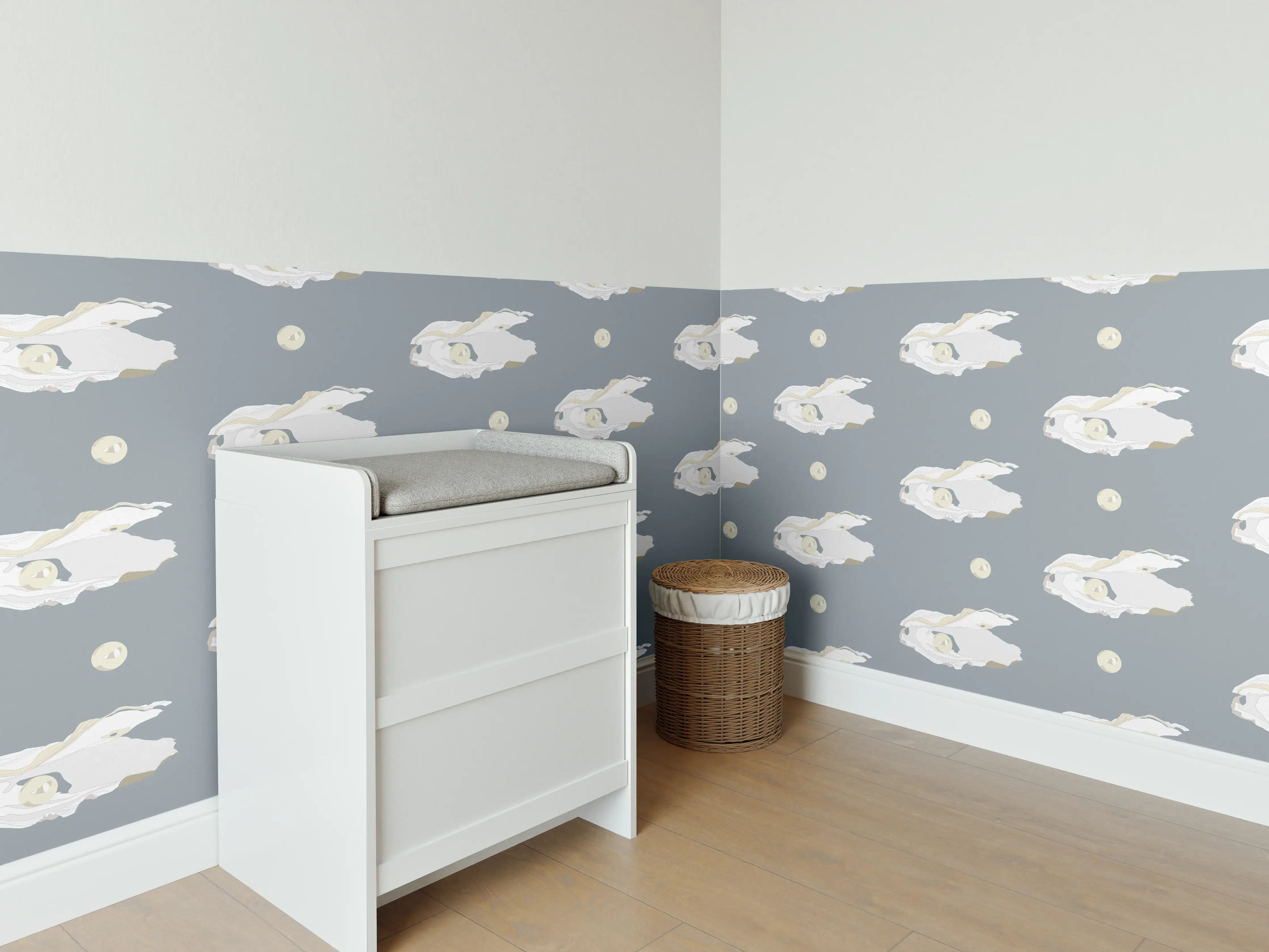 Babyzimmer Wandgestaltung - Perlen-Muschelmuster Grau
