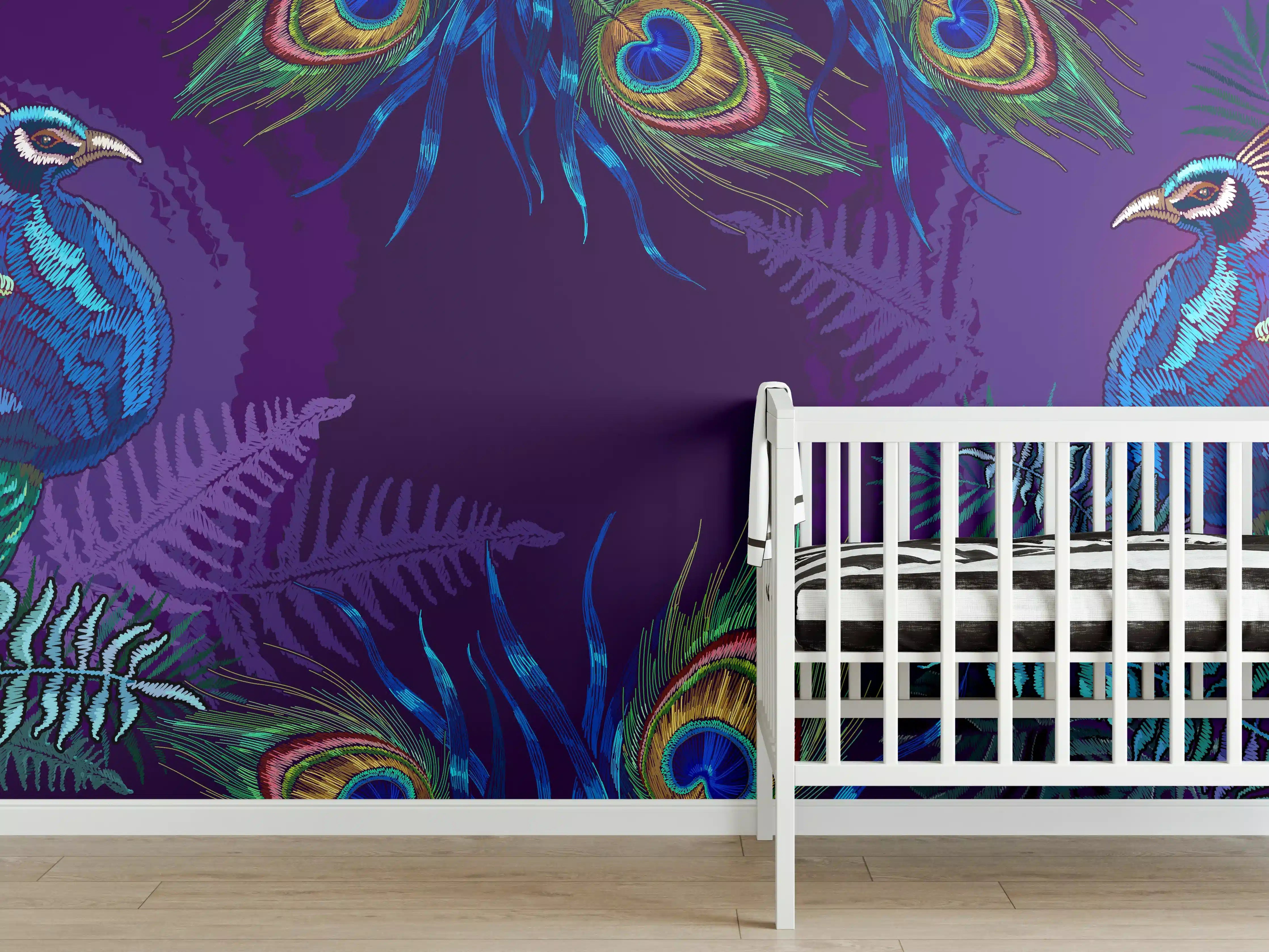 Babyzimmer Wandgestaltung - Pfau - Stickmuster