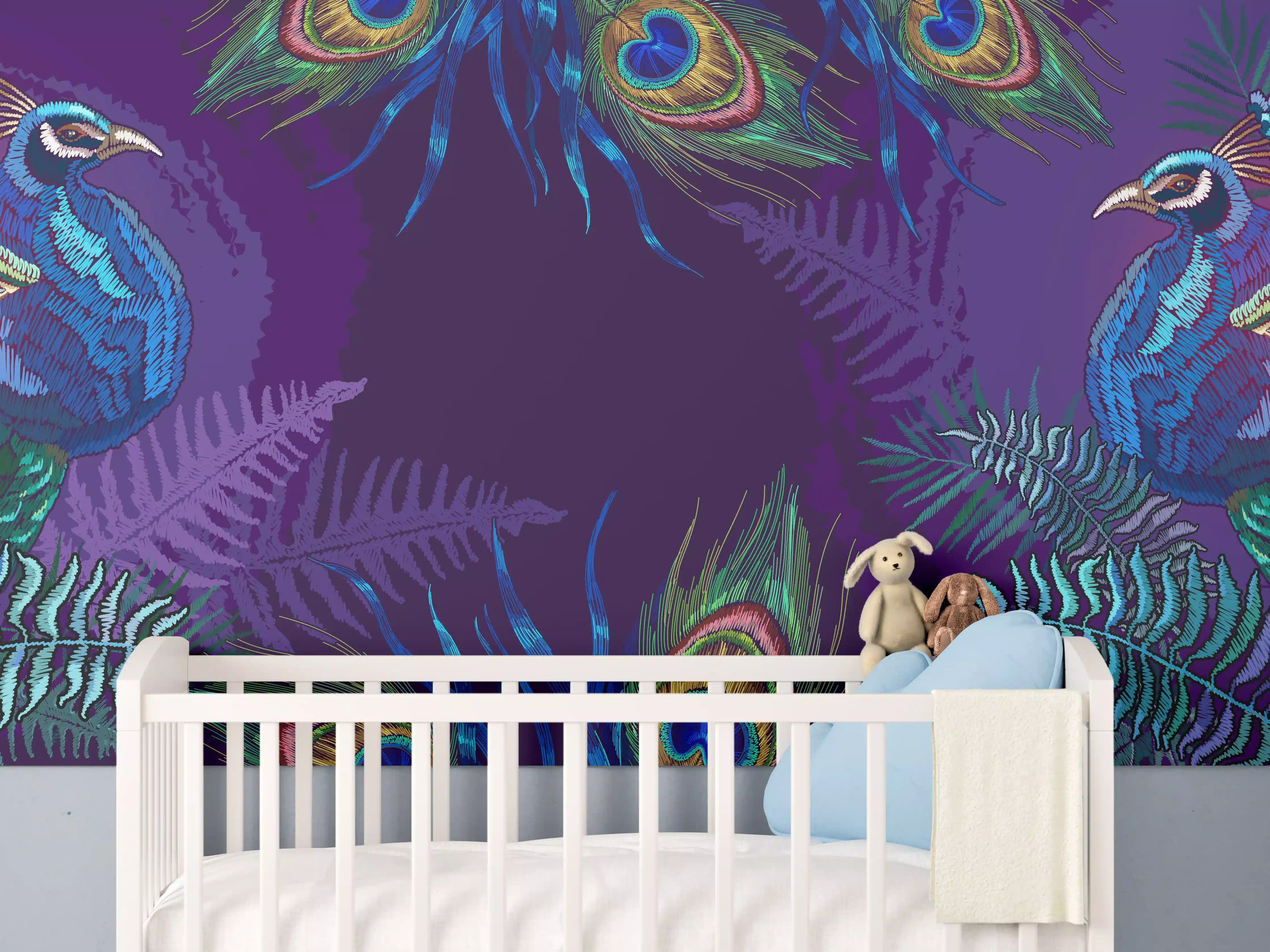 Babyzimmer Wandgestaltung - Pfau - Stickmuster