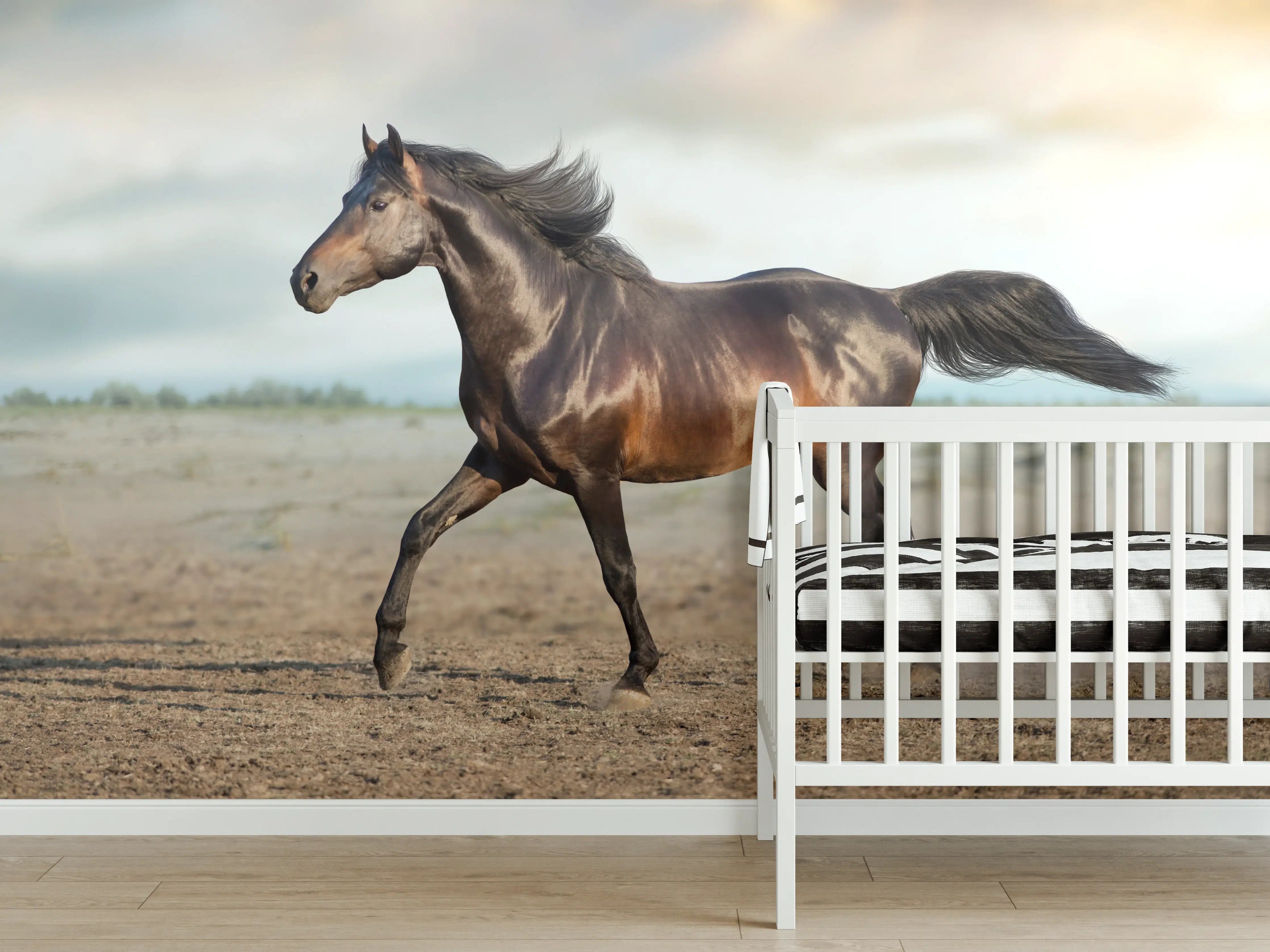 Babyzimmer Wandgestaltung - Pferd frei in der Wüste