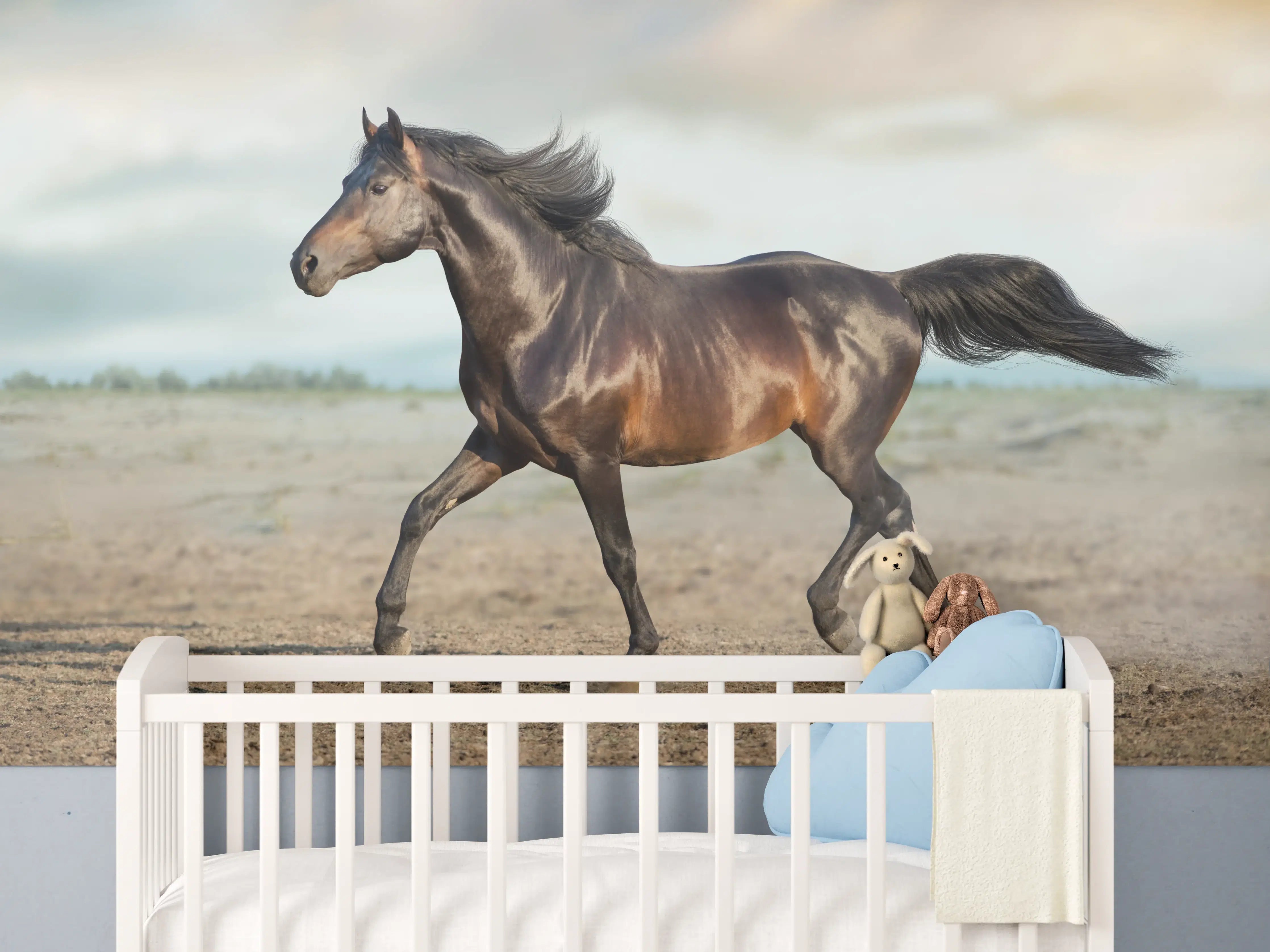 Babyzimmer Wandgestaltung - Pferd frei in der Wüste