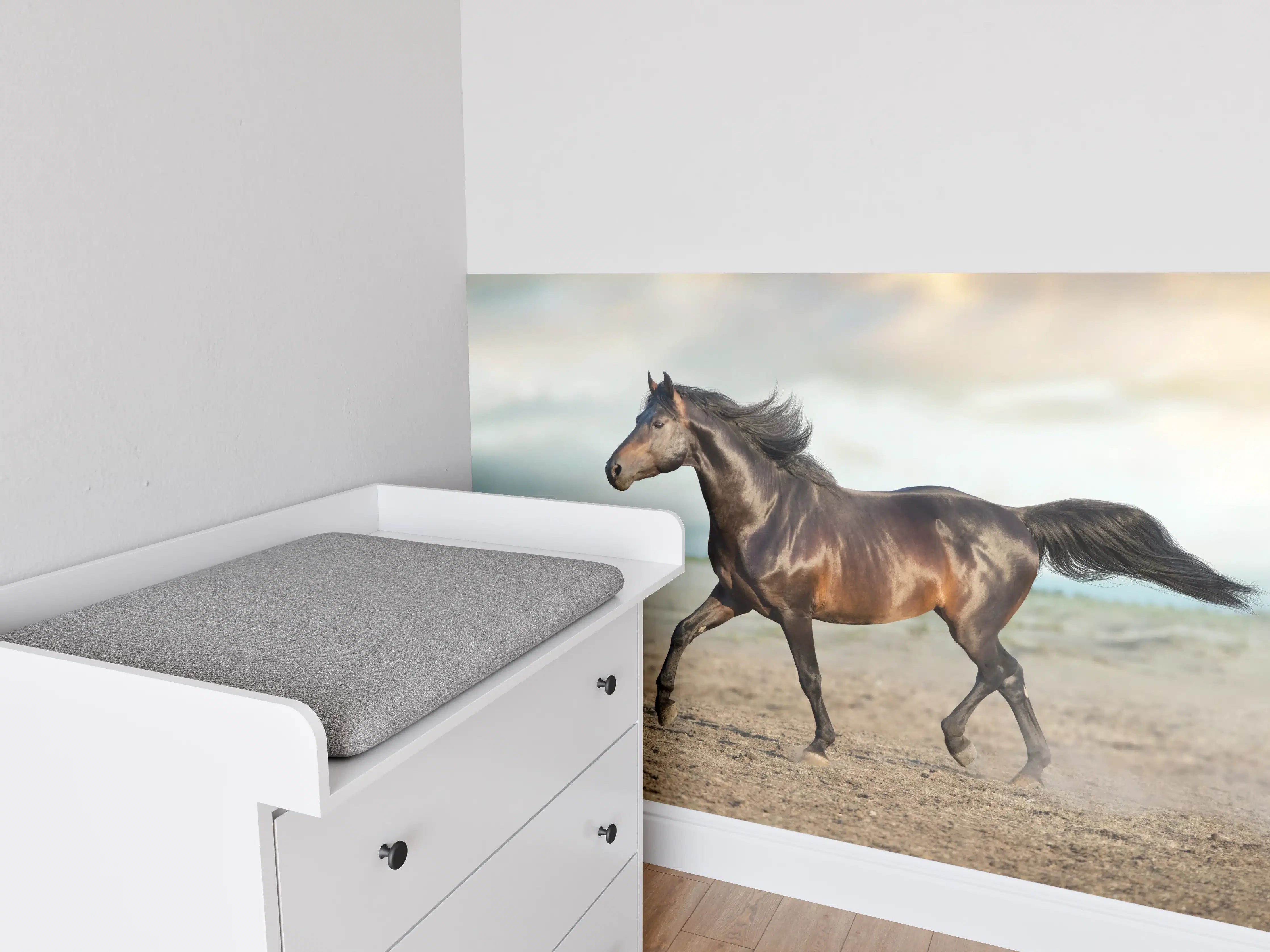 Babyzimmer Wandgestaltung - Pferd frei in der Wüste