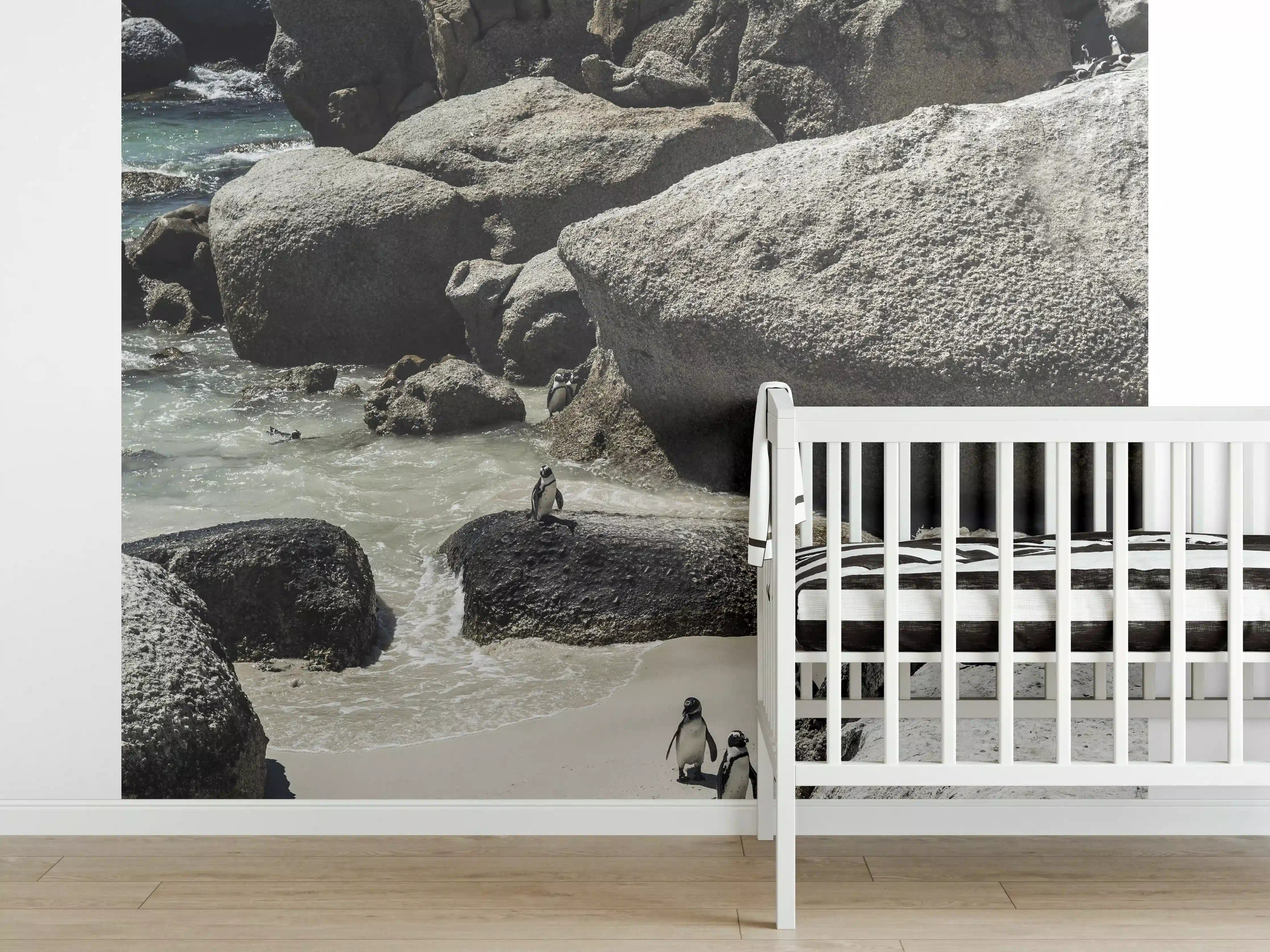 Babyzimmer Wandgestaltung - Pinguine an Felsküste